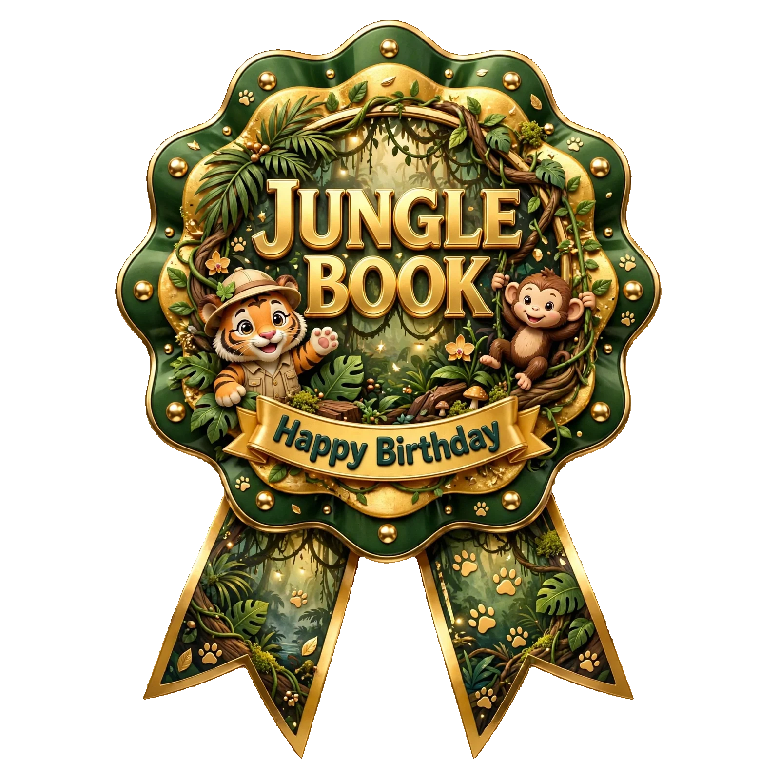 Jungle Book Theme Theme Badges Birthday Party Supplies (PACK OF 16) - 300 GSM Premium Cardstock with Pin (3.7 x 3 Inch)