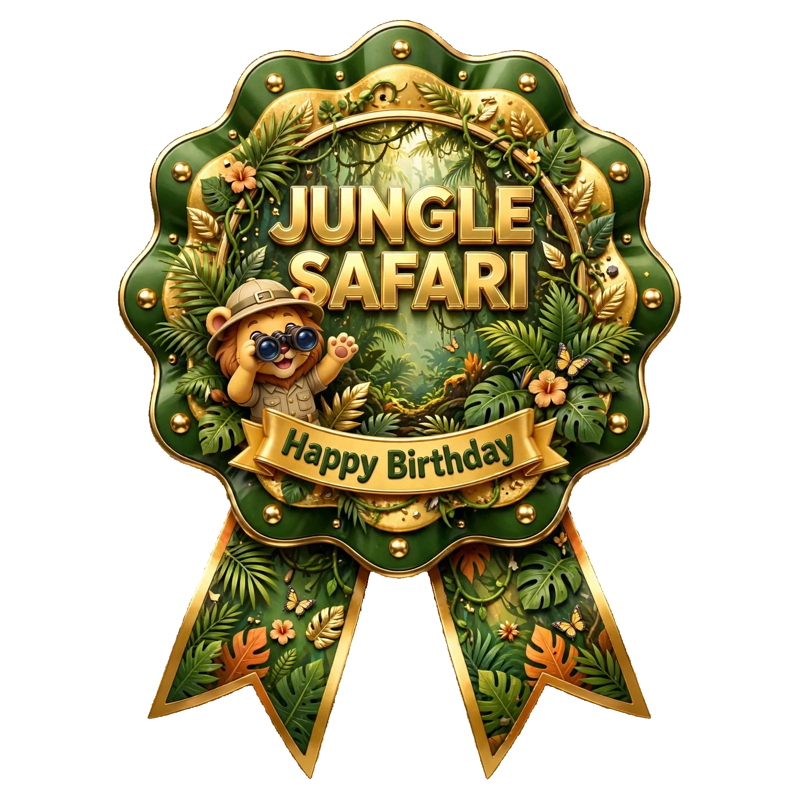 Jungle Safari Theme Theme Badges Birthday Party Supplies (PACK OF 16) - 300 GSM Premium Cardstock with Pin (3.7 x 3 Inch)