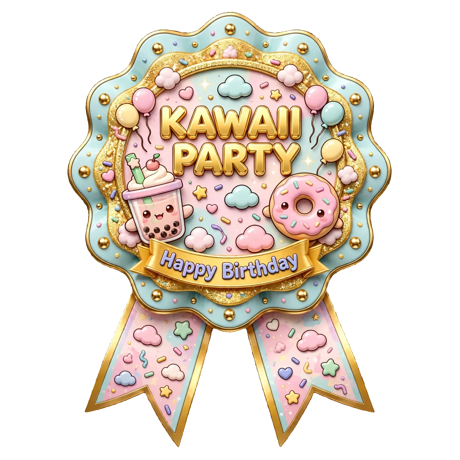 Kawaii Party Theme Theme Badges Birthday Party Supplies (PACK OF 16) - 300 GSM Premium Cardstock with Pin (3.7 x 3 Inch) - Premium Party Decor Supply by Party Decor Mall - View 1