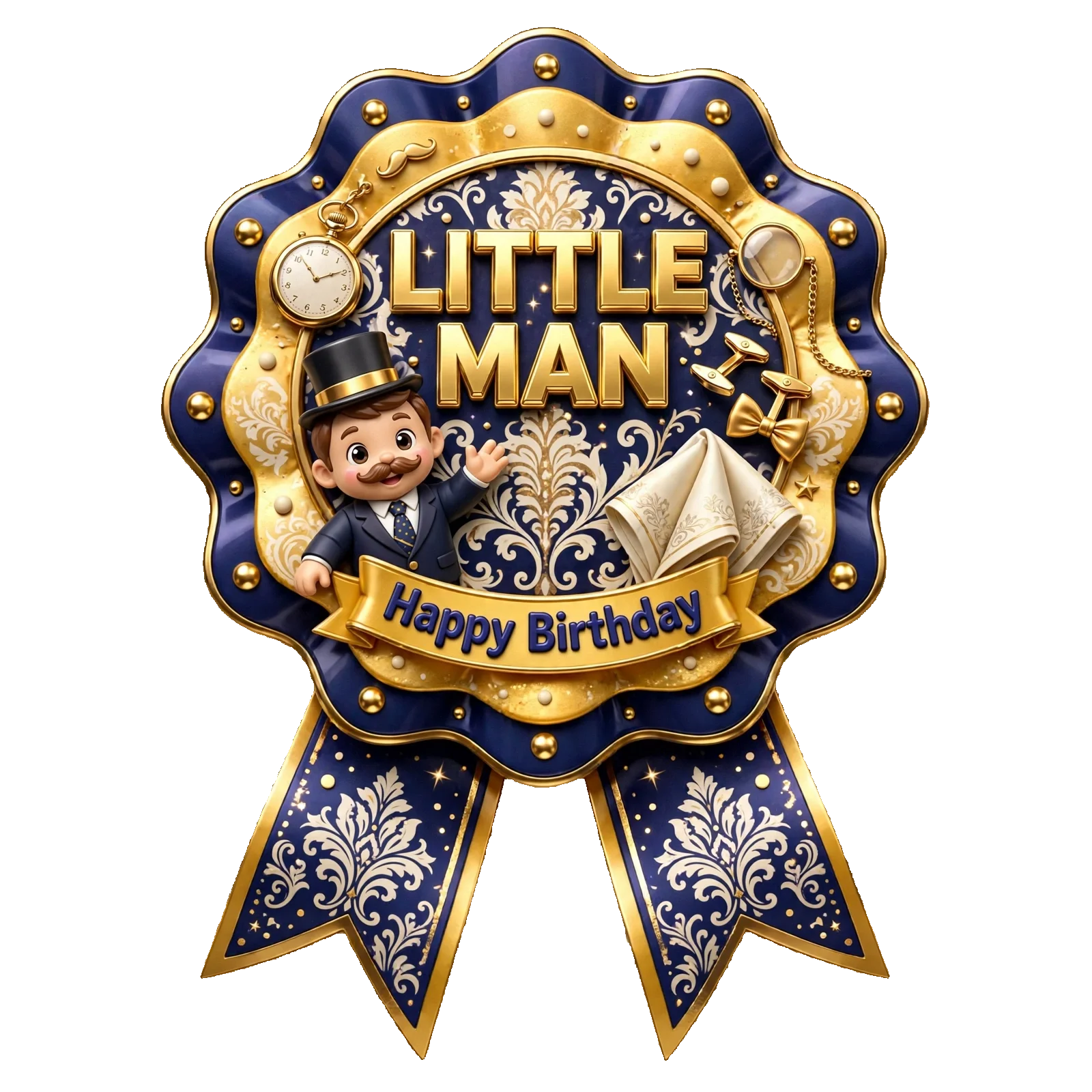 Little Man Theme Theme Badges Birthday Party Supplies (PACK OF 16) - 300 GSM Premium Cardstock with Pin (3.7 x 3 Inch) - Premium Party Decor Supply by Party Decor Mall - View 1