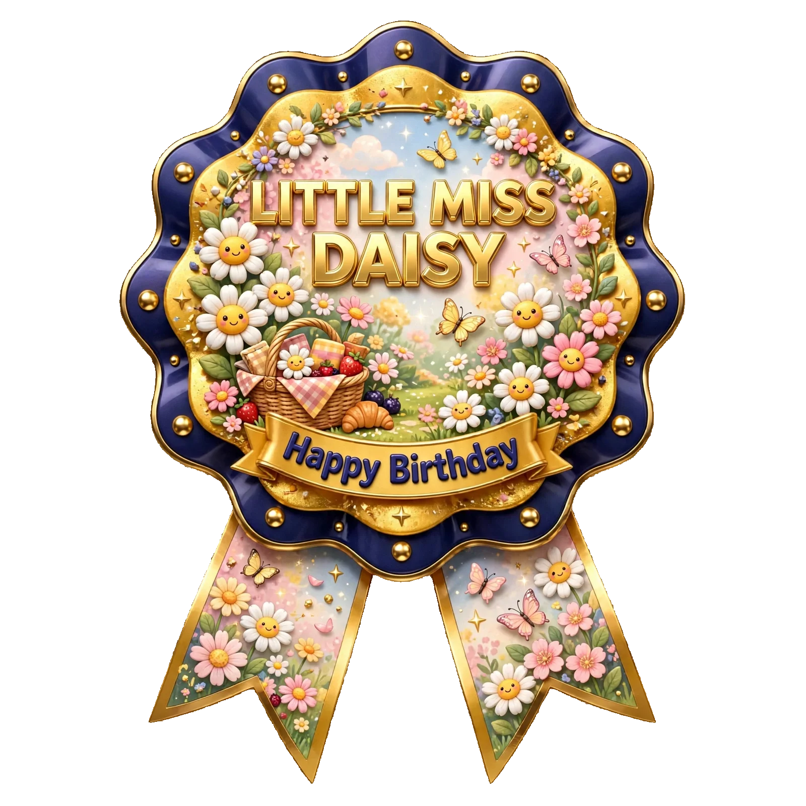 Little Miss Daisy Theme Theme Badges Birthday Party Supplies (PACK OF 16) - 300 GSM Premium Cardstock with Pin (3.7 x 3 Inch) - Premium Party Decor Supply by Party Decor Mall - View 1