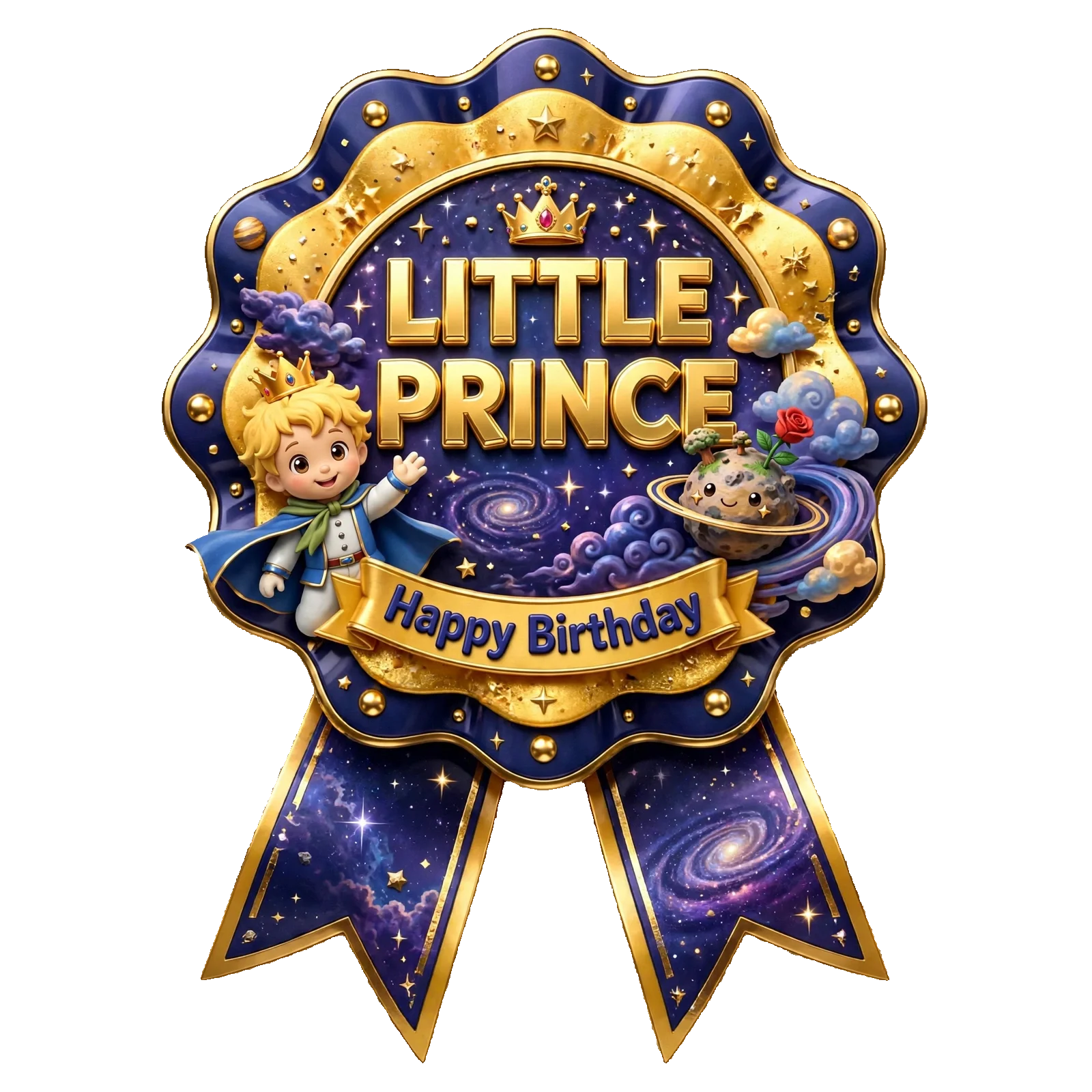 Little Prince Theme Theme Badges Birthday Party Supplies (PACK OF 16) - 300 GSM Premium Cardstock with Pin (3.7 x 3 Inch) - Premium Party Decor Supply by Party Decor Mall - View 1