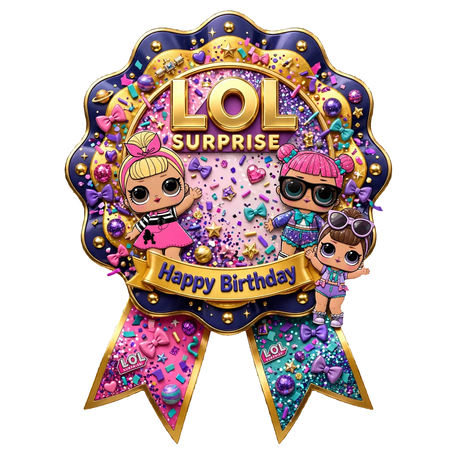 LOL Surprise Theme Theme Badges Birthday Party Supplies (PACK OF 16) - 300 GSM Premium Cardstock with Pin (3.7 x 3 Inch) - Premium Party Decor Supply by Party Decor Mall - View 1