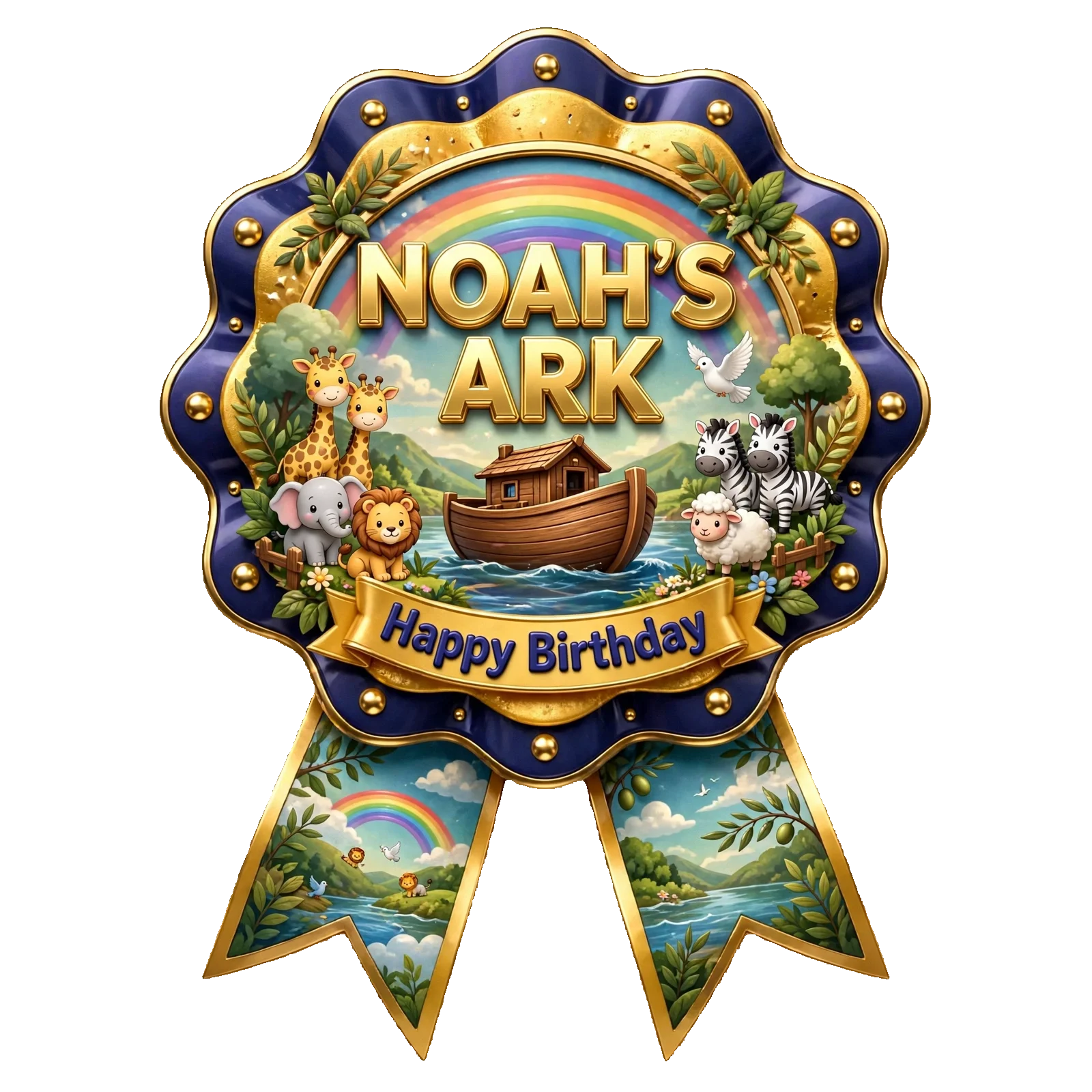 Noahs Ark 3d V2 Theme Theme Badges Birthday Party Supplies (PACK OF 16) - 300 GSM Premium Cardstock with Pin (3.7 x 3 Inch) - Premium Party Decor Supply by Party Decor Mall - View 1