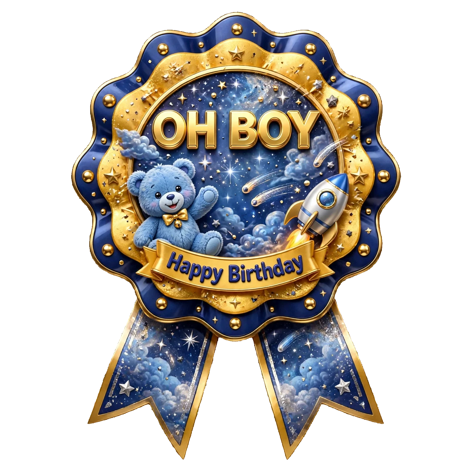 Oh Boy Theme Theme Badges Birthday Party Supplies (PACK OF 16) - 300 GSM Premium Cardstock with Pin (3.7 x 3 Inch) - Premium Party Decor Supply by Party Decor Mall - View 1