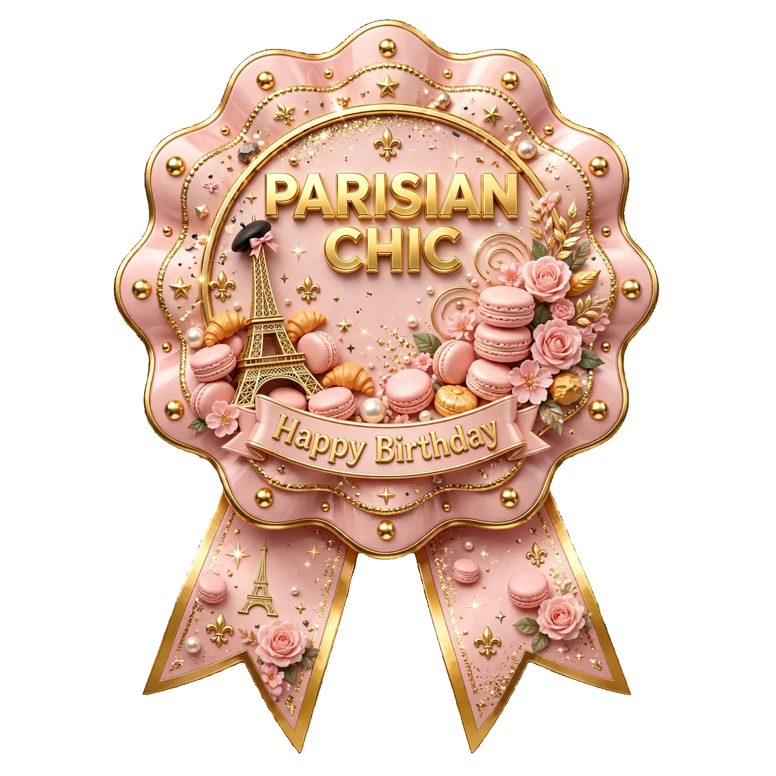 Parisian Chic Theme Theme Badges Birthday Party Supplies (PACK OF 16) - 300 GSM Premium Cardstock with Pin (3.7 x 3 Inch) - Premium Party Decor Supply by Party Decor Mall - View 1