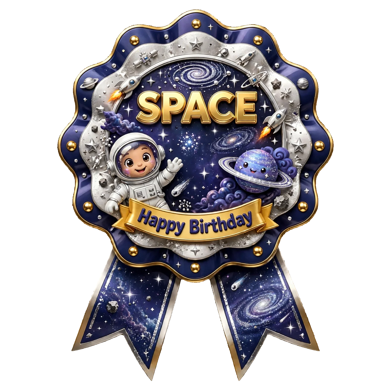Space Theme Theme Badges Birthday Party Supplies (PACK OF 16) - 300 GSM Premium Cardstock with Pin (3.7 x 3 Inch) - Premium Party Decor Supply by Party Decor Mall - View 1