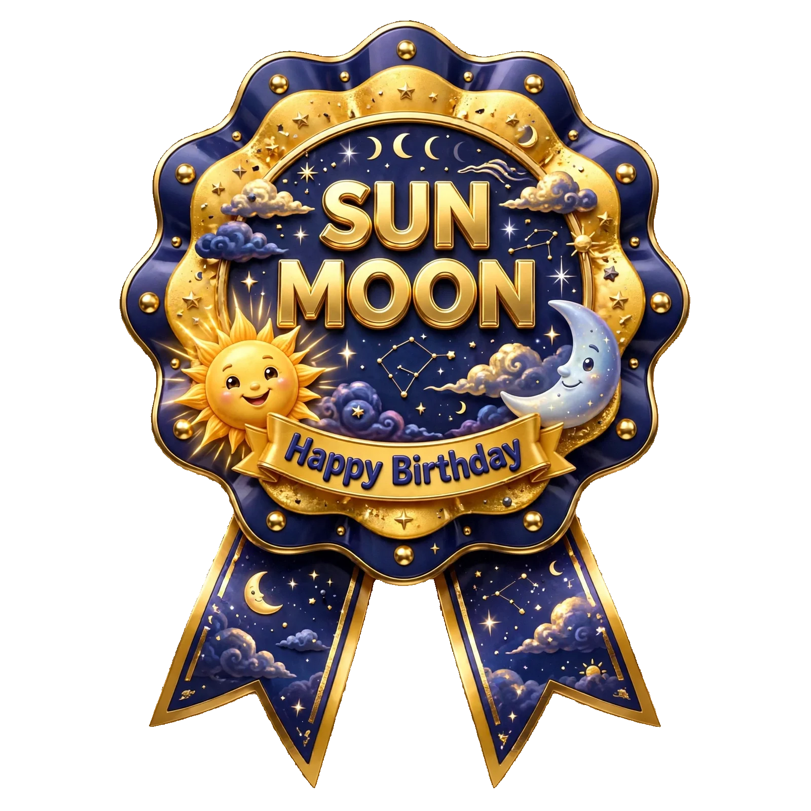 Sun & Moon Theme Theme Badges Birthday Party Supplies (PACK OF 16) - 300 GSM Premium Cardstock with Pin (3.7 x 3 Inch) - Premium Party Decor Supply by Party Decor Mall - View 1