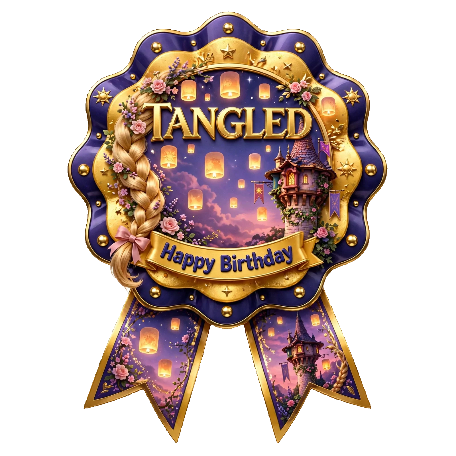 Tangled Theme Theme Badges Birthday Party Supplies (PACK OF 16) - 300 GSM Premium Cardstock with Pin (3.7 x 3 Inch) - Premium Party Decor Supply by Party Decor Mall - View 1