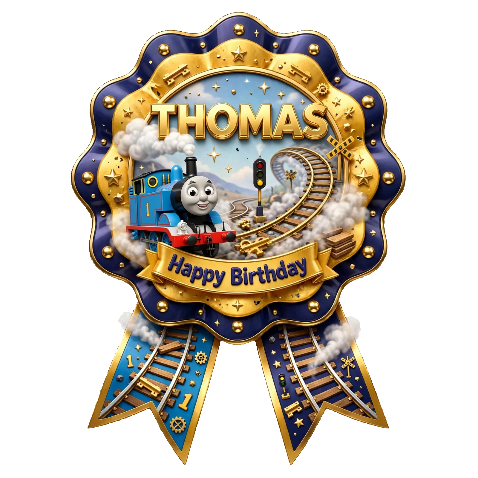 Thomas The Tank Engine Theme Theme Badges Birthday Party Supplies (PACK OF 16) - 300 GSM Premium Cardstock with Pin (3.7 x 3 Inch) - Premium Party Decor Supply by Party Decor Mall - View 1
