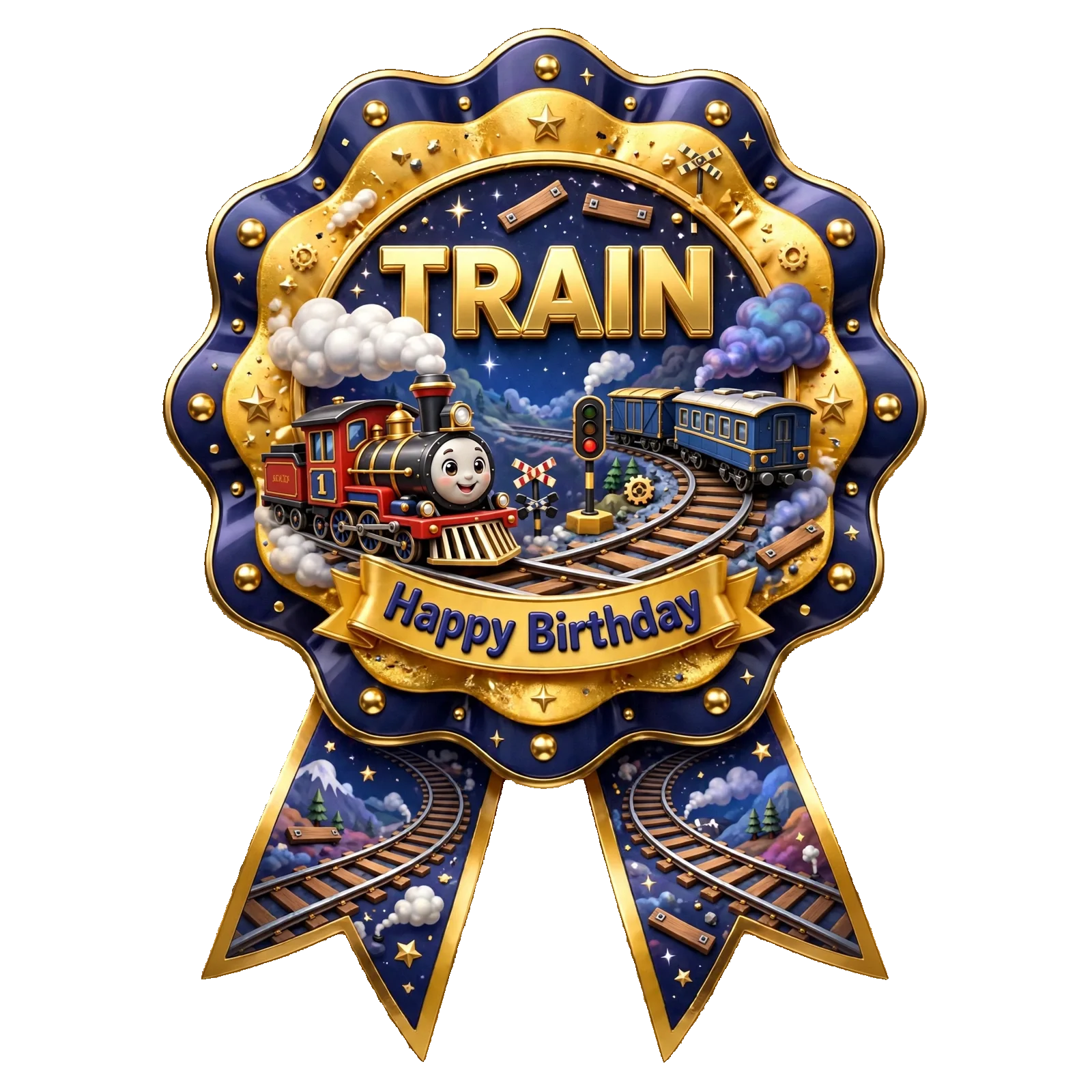 Train Theme Theme Badges Birthday Party Supplies (PACK OF 16) - 300 GSM Premium Cardstock with Pin (3.7 x 3 Inch)