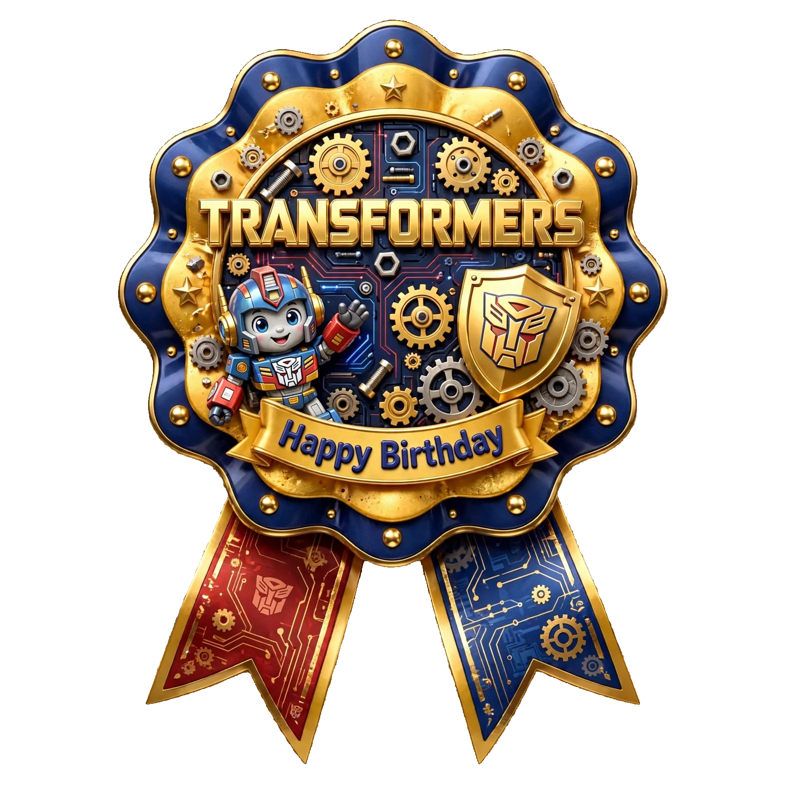 Transformers Theme Theme Badges Birthday Party Supplies (PACK OF 16) - 300 GSM Premium Cardstock with Pin (3.7 x 3 Inch) - Premium Party Decor Supply by Party Decor Mall - View 1