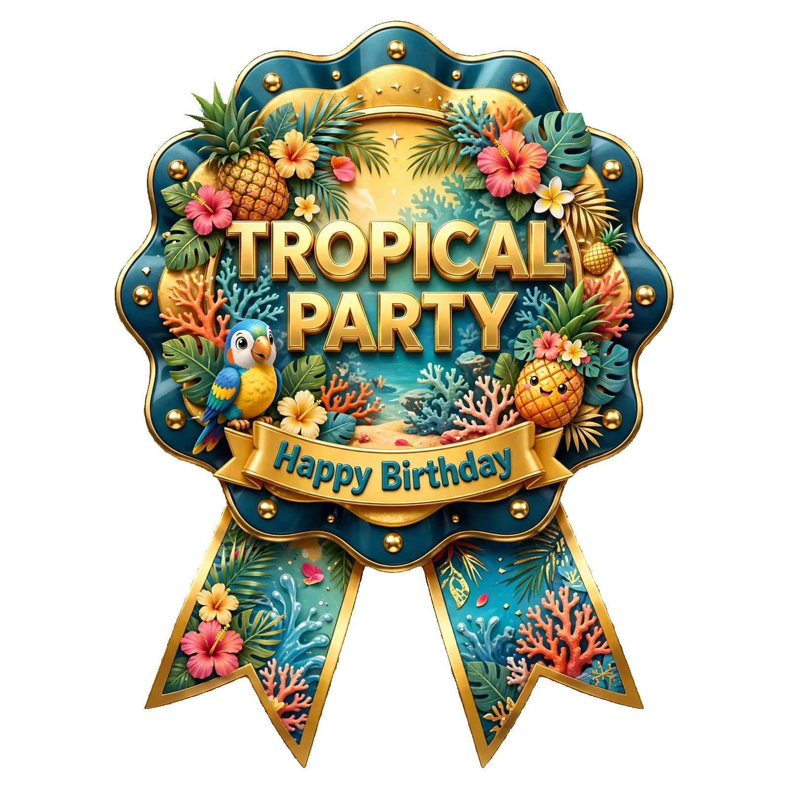Tropical Party Theme Theme Badges Birthday Party Supplies (PACK OF 16) - 300 GSM Premium Cardstock with Pin (3.7 x 3 Inch) - Premium Party Decor Supply by Party Decor Mall - View 1