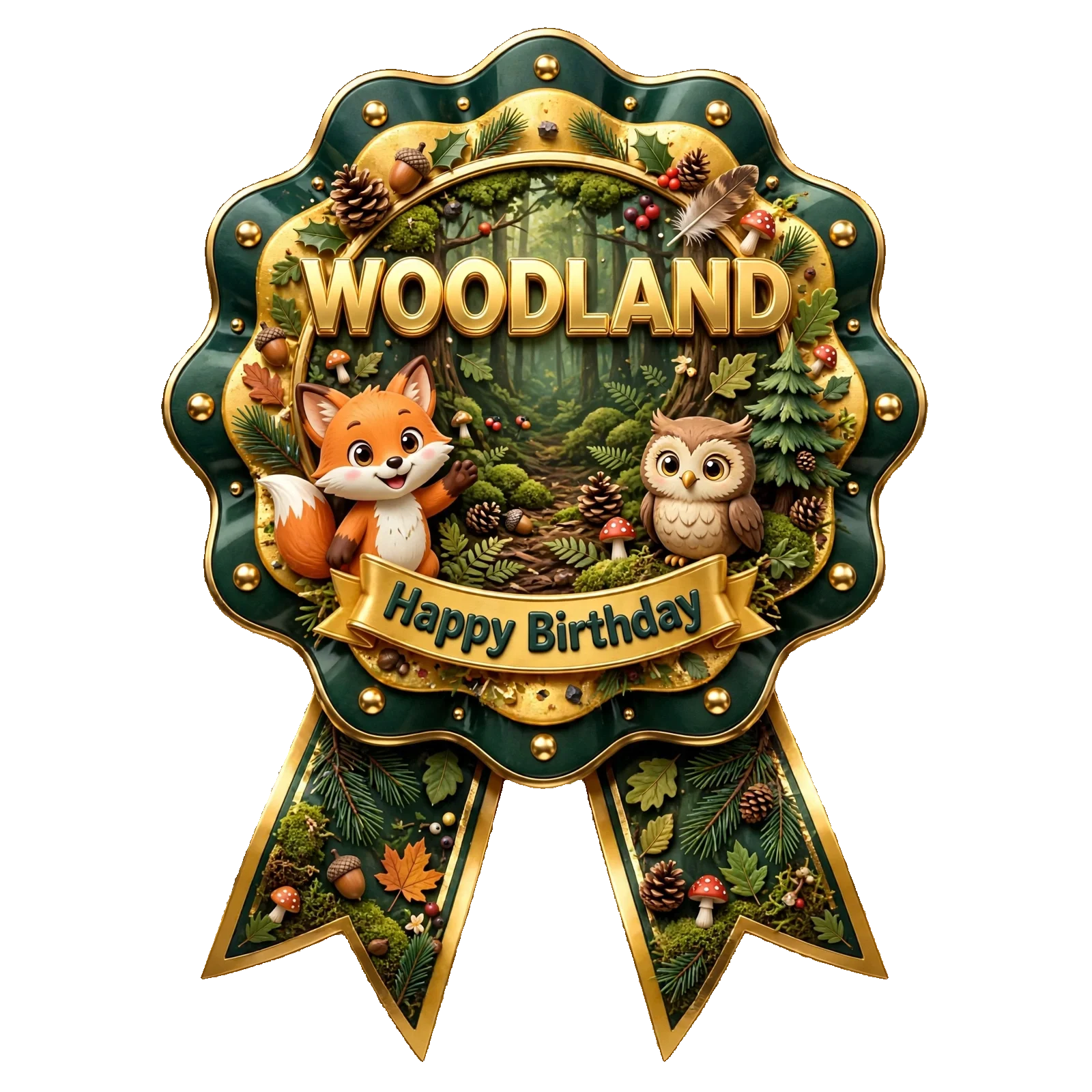 Woodland Theme Theme Badges Birthday Party Supplies (PACK OF 16) - 300 GSM Premium Cardstock with Pin (3.7 x 3 Inch)