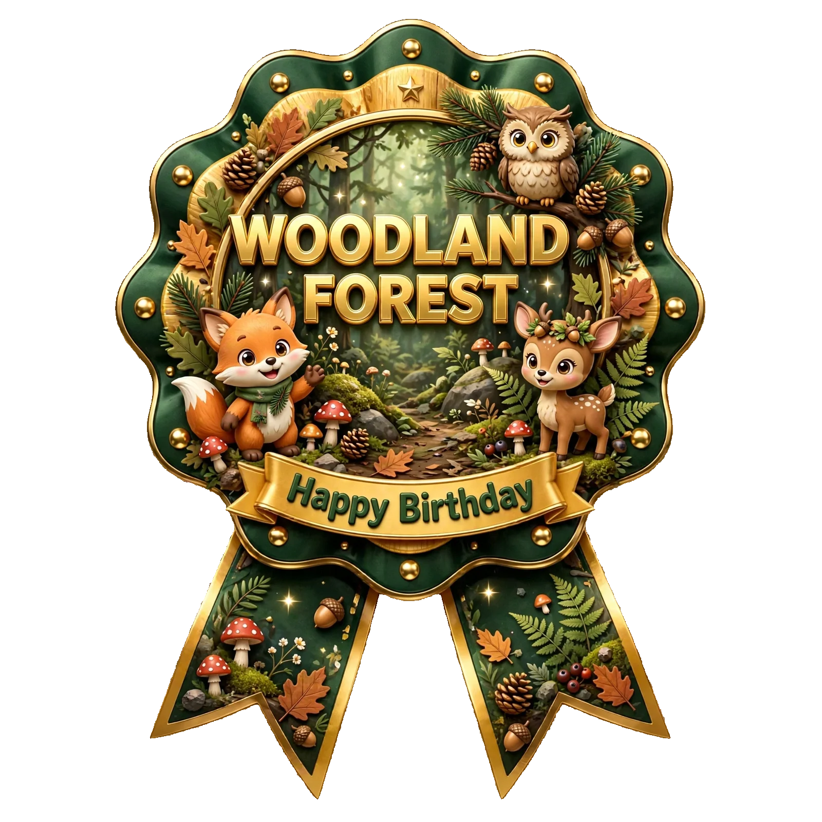 Woodland Forest Theme Theme Badges Birthday Party Supplies (PACK OF 16) - 300 GSM Premium Cardstock with Pin (3.7 x 3 Inch)