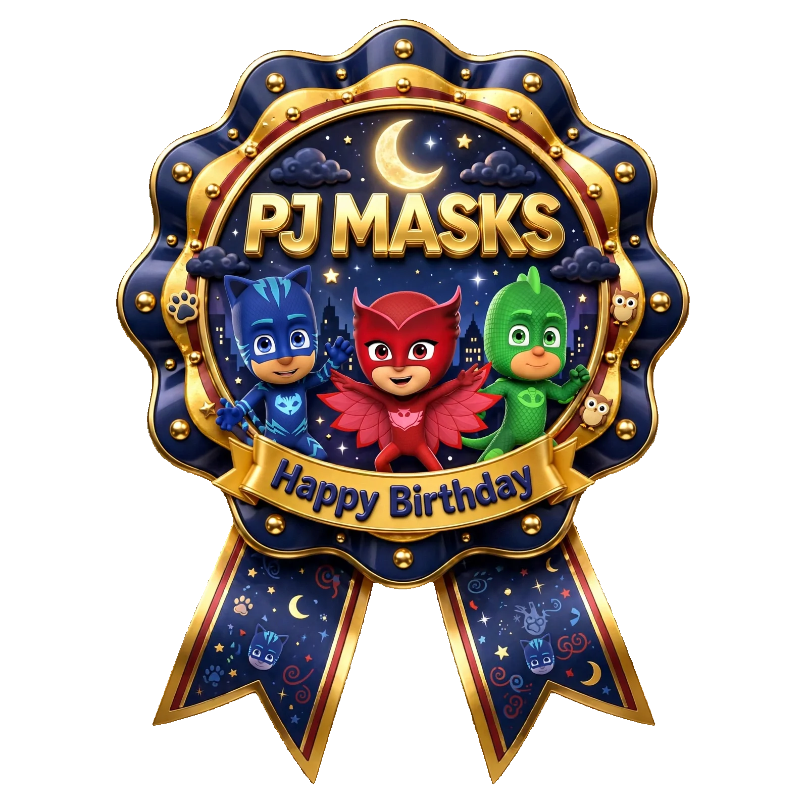 PJ Masks Theme Theme Badges Birthday Party Supplies (PACK OF 16) - 300 GSM Premium Cardstock with Pin (3.7 x 3 Inch)