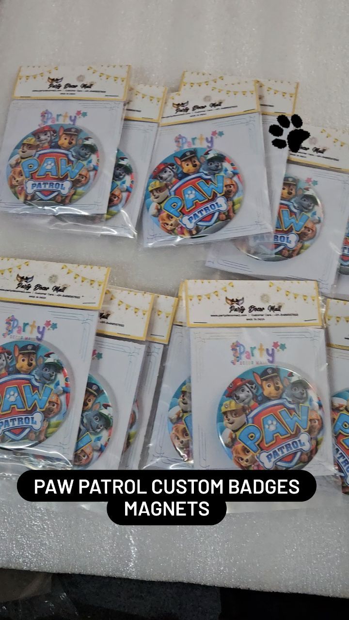 Customised badges magnets at wholesale prices. Order your's now. Visit us at partydecormall.com #pawpatrol #birthday #ba