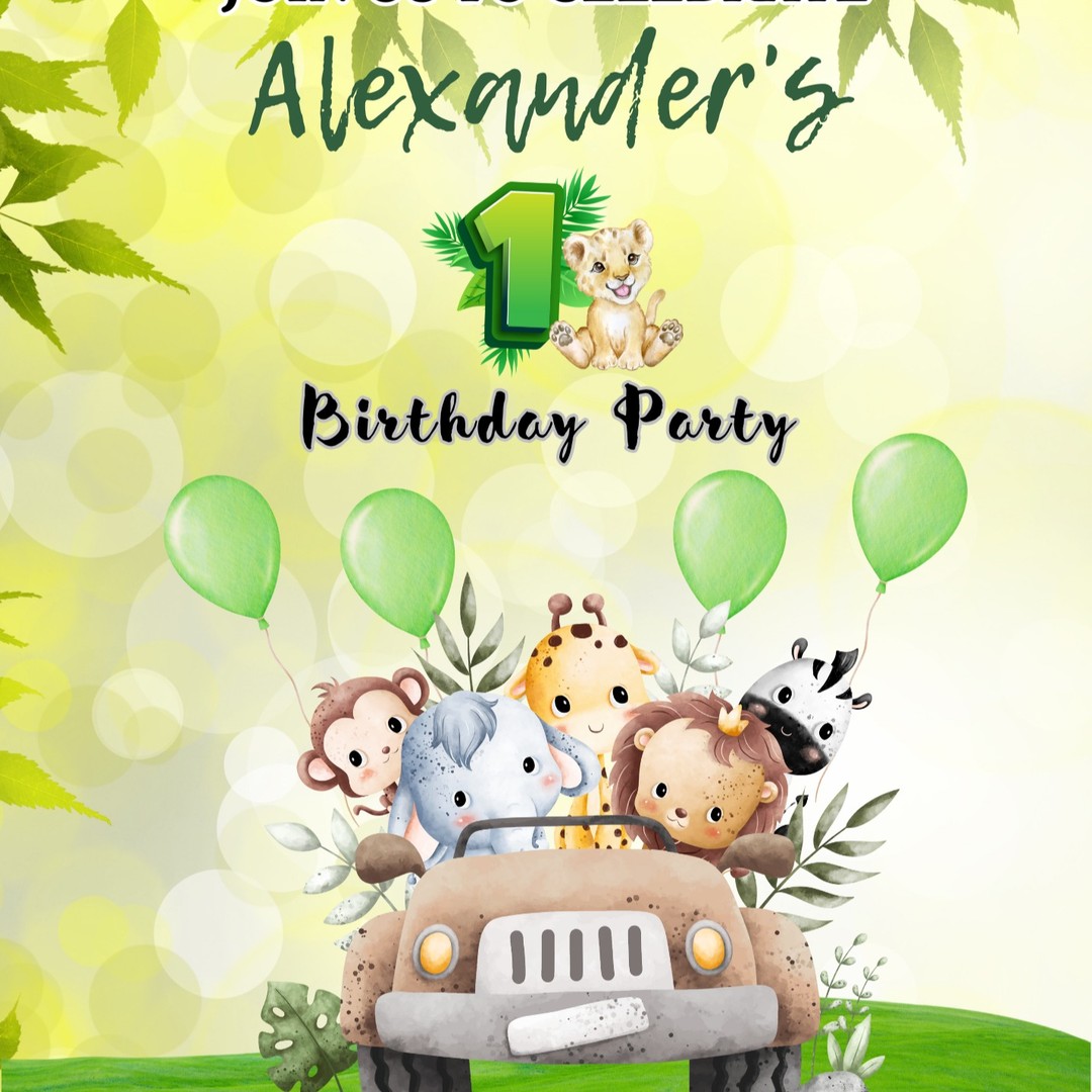 Jungle Theme 1st Birthday Invitation Card 5*7 Inches