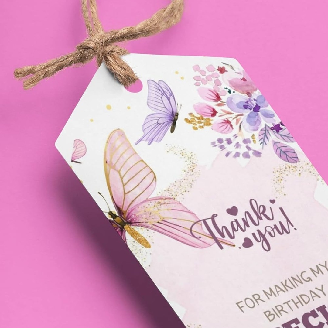Beautifully crafted Butterfly Themed Thank You Labels for return gifts. Its a set of 30 Pcs made up of high quality 300 