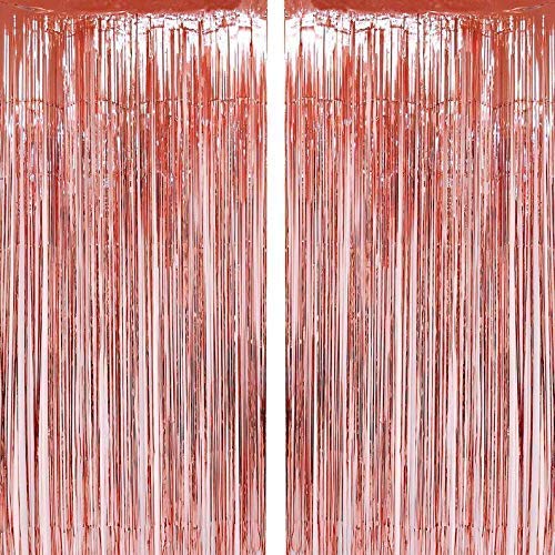 Rose Gold Metallic Foil Fringe Curtains for Birthday Engagement , Baby Shower , Holiday Celebration , Decorations - 3 X 6 ft (Pack of 2)