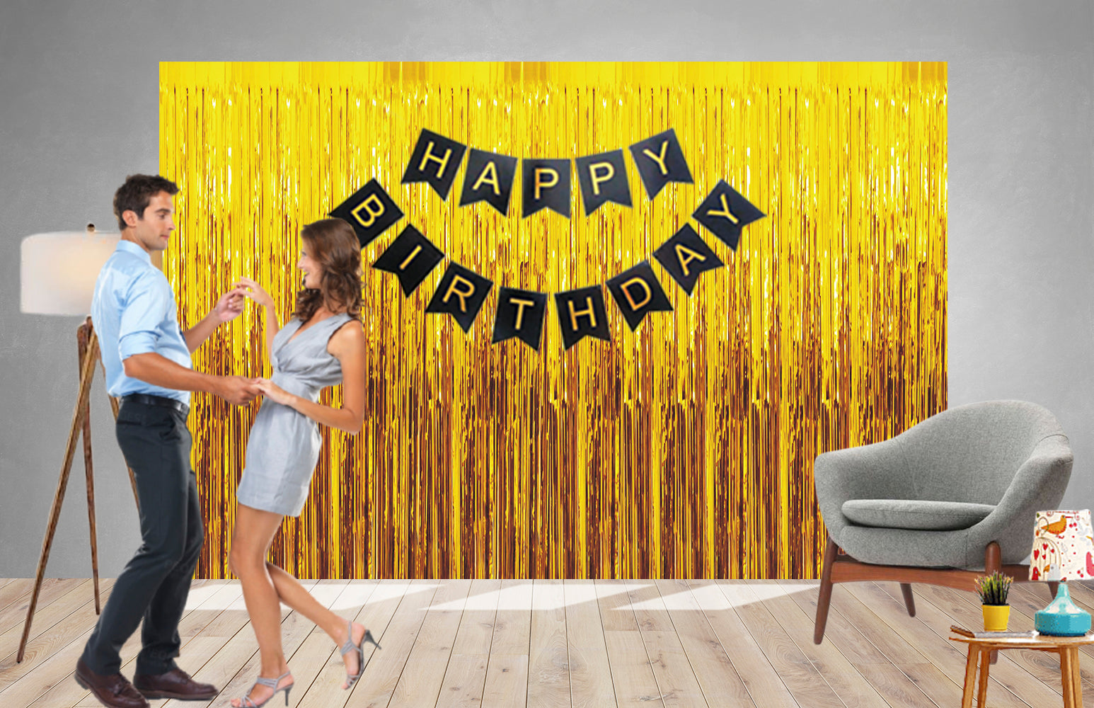 16 Pcs Golden Fringe - Black Birthday Banner Combo - Premium Balloon Kit by Party Decor Mall
