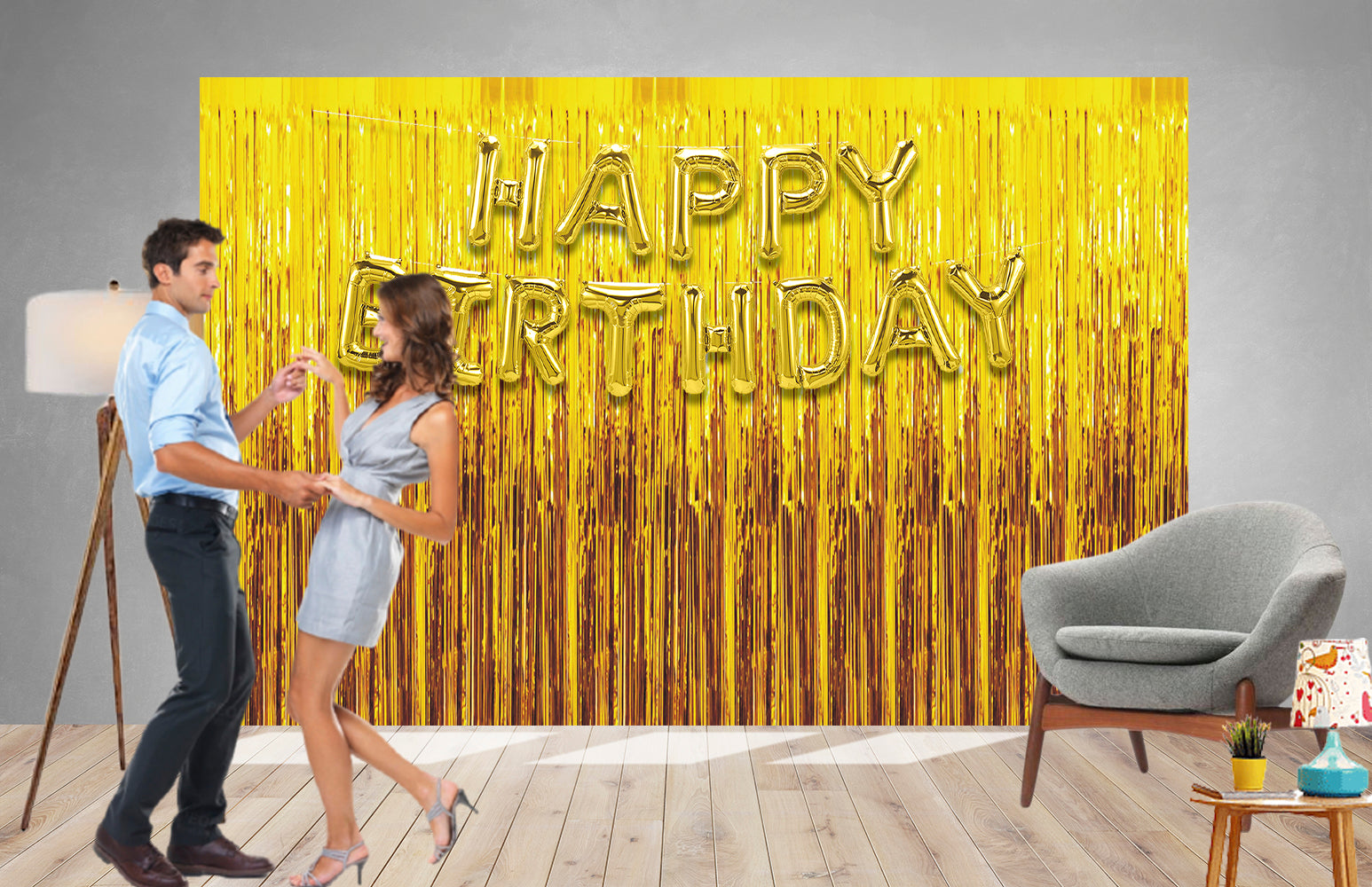 16 Pcs Golden Fringe - Golden Happy Birthday Foil Combo