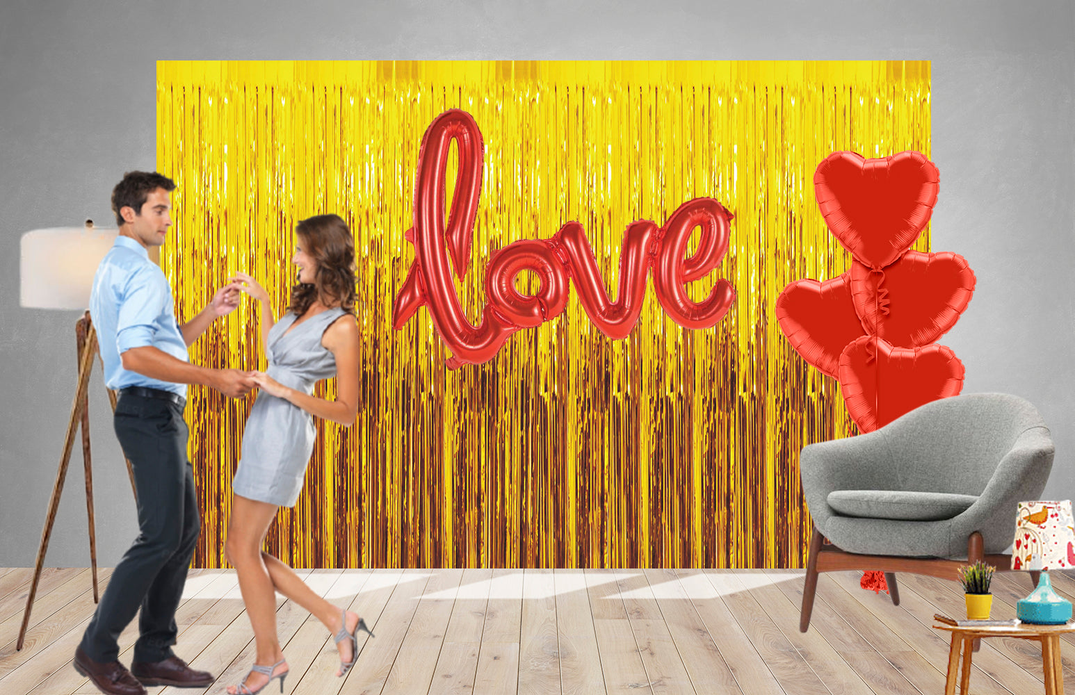 8 Pcs Golden Fringe - Red Love Foil Balloon & Heart Balloon Combo - Premium Balloon Kit by Party Decor Mall
