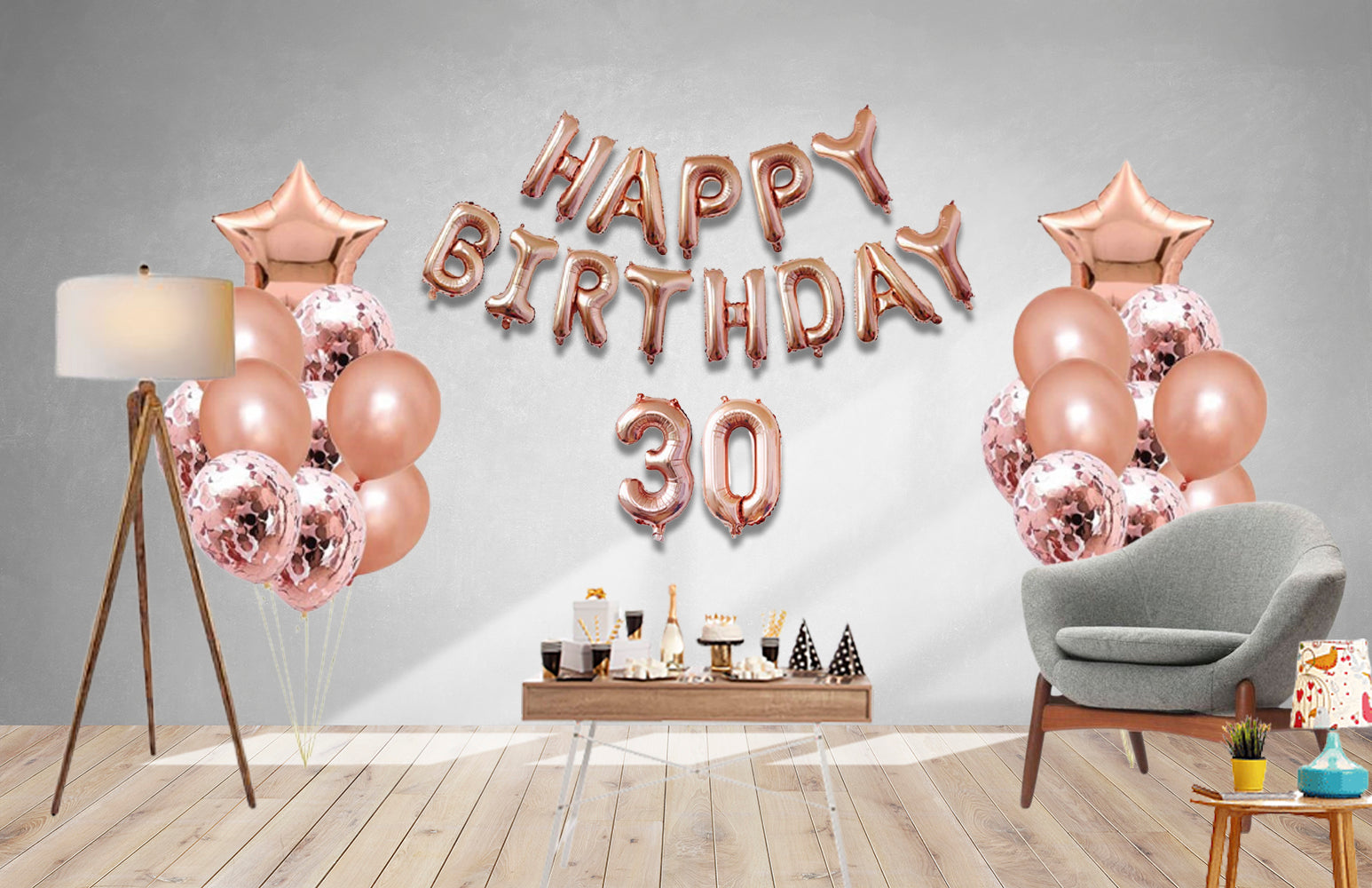 38 Pcs DIY Happy Birthday Kit – Rose Gold Balloon, Confetti Balloon, Rose Gold Foil, Foil Number & Happy Birthday Foil Balloon