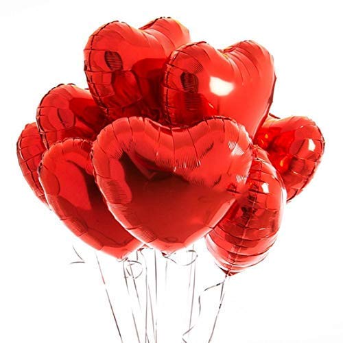 Party Decor Mall Red Heart Shape Foil Balloon 5" inch for Anniversary, Valentine Party & Birthday Party Pack of 10 - Premium Foil Balloon by Party Decor Mall