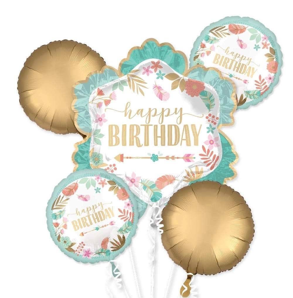 Floral Happy Birthday Foil Balloons Set of 5
