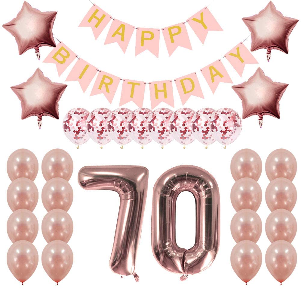 Rose Gold 70Th Birthday Decorations Party Supplies Gifts For Women - Create Unique Events With Happy Birthday Banner, 70 Number And Confetti Balloons