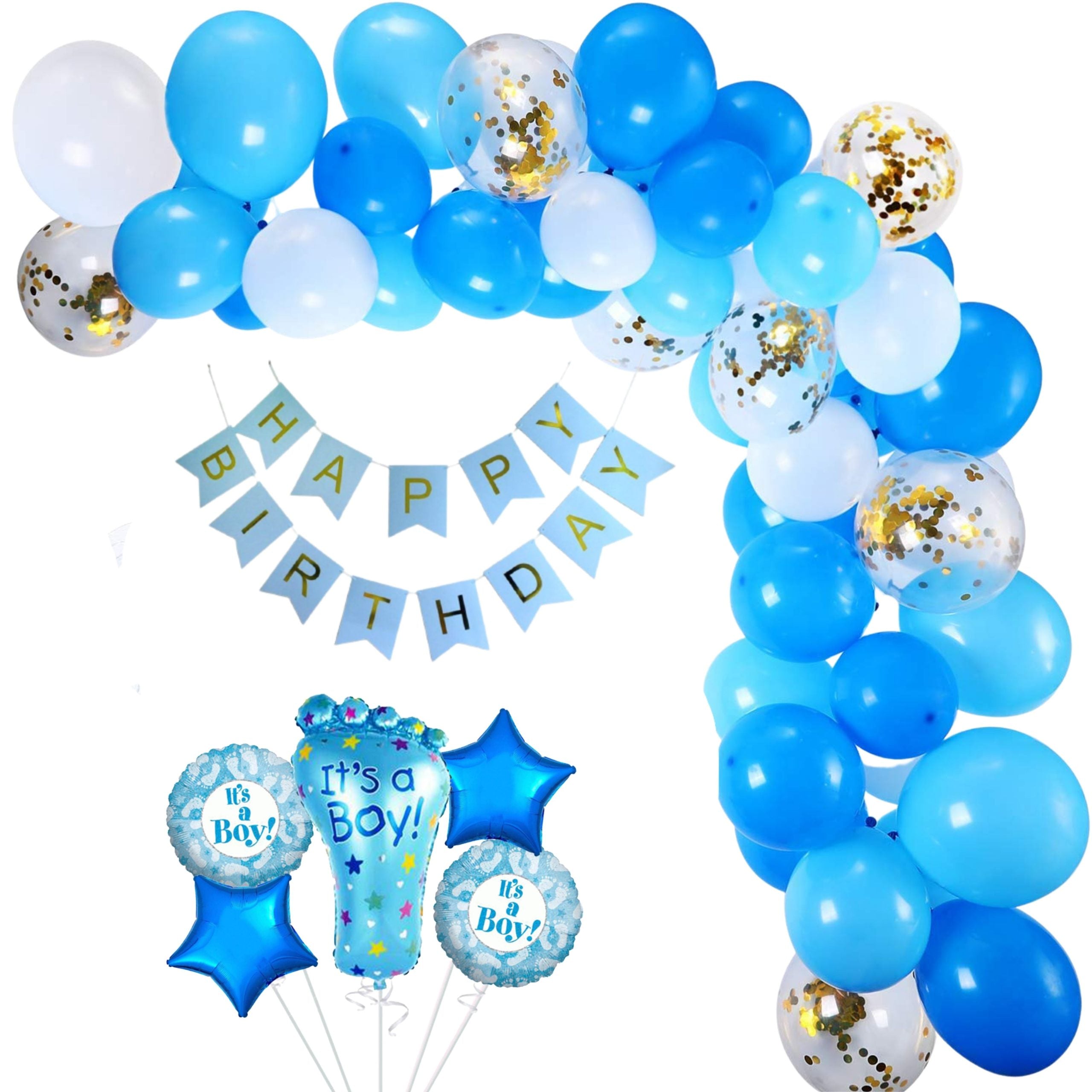 Birthday Decoration kit for 1st Birthday Boys-85 Pcs Bday With Blue Banner, Blue Star, Balloons, Foil Balloons, 1st Birthday For Kids - Premium Birthday Decoration, Foil Balloons, Balloons by Party Decor Mall