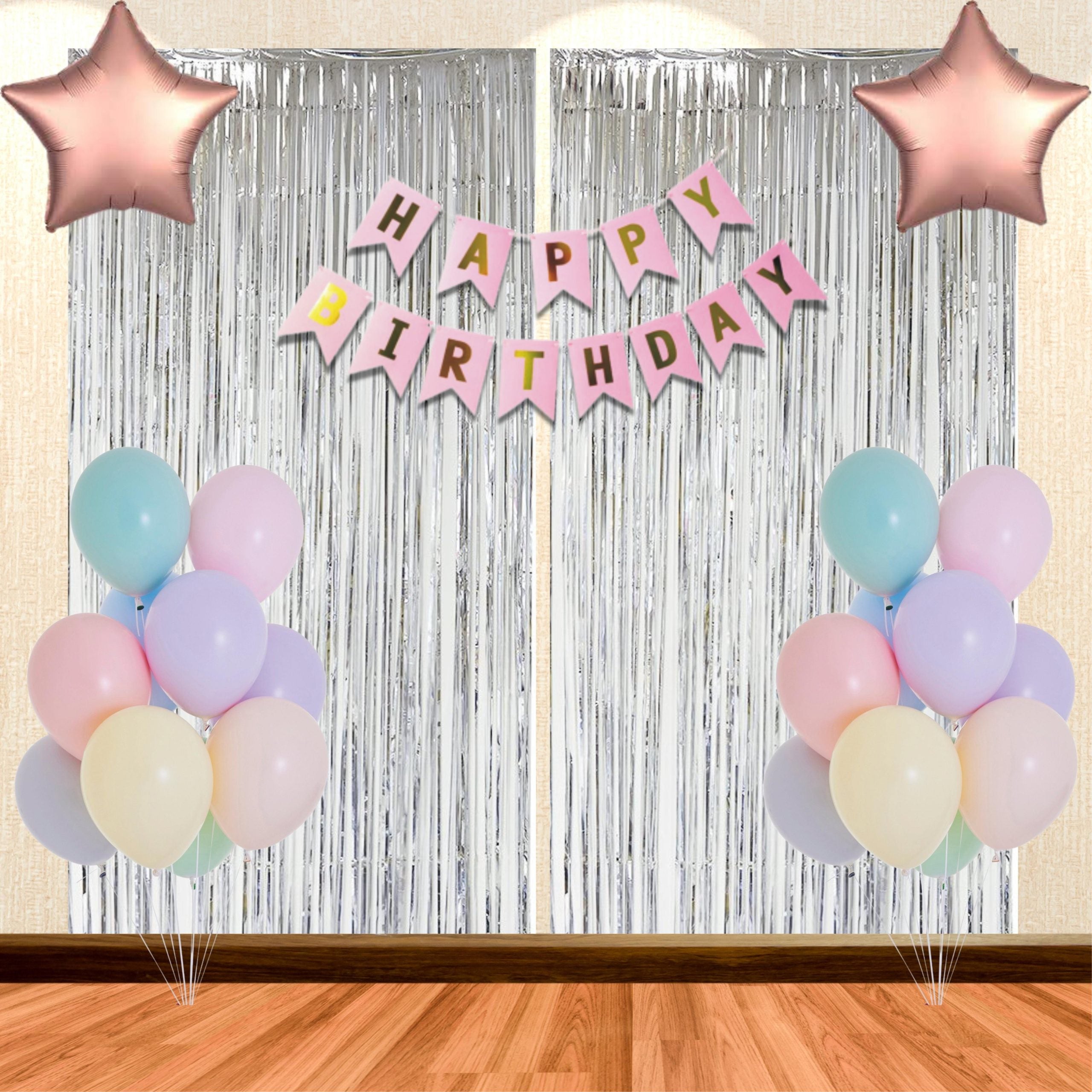 26PCS Happy Birthday Pastel Pink, Blue, Yellow & Purple Balloon Decor Kit