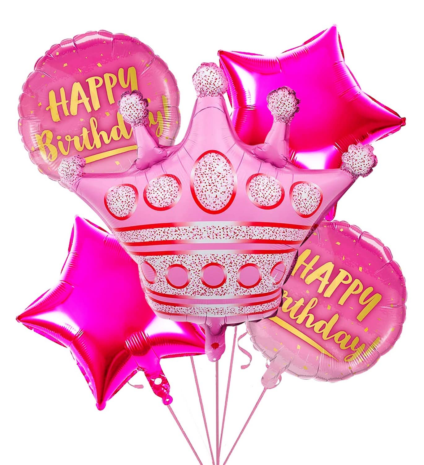 Pink Girls Princess Crown Foil Balloons Set for Girls Theme Birthday Party (set of 5)