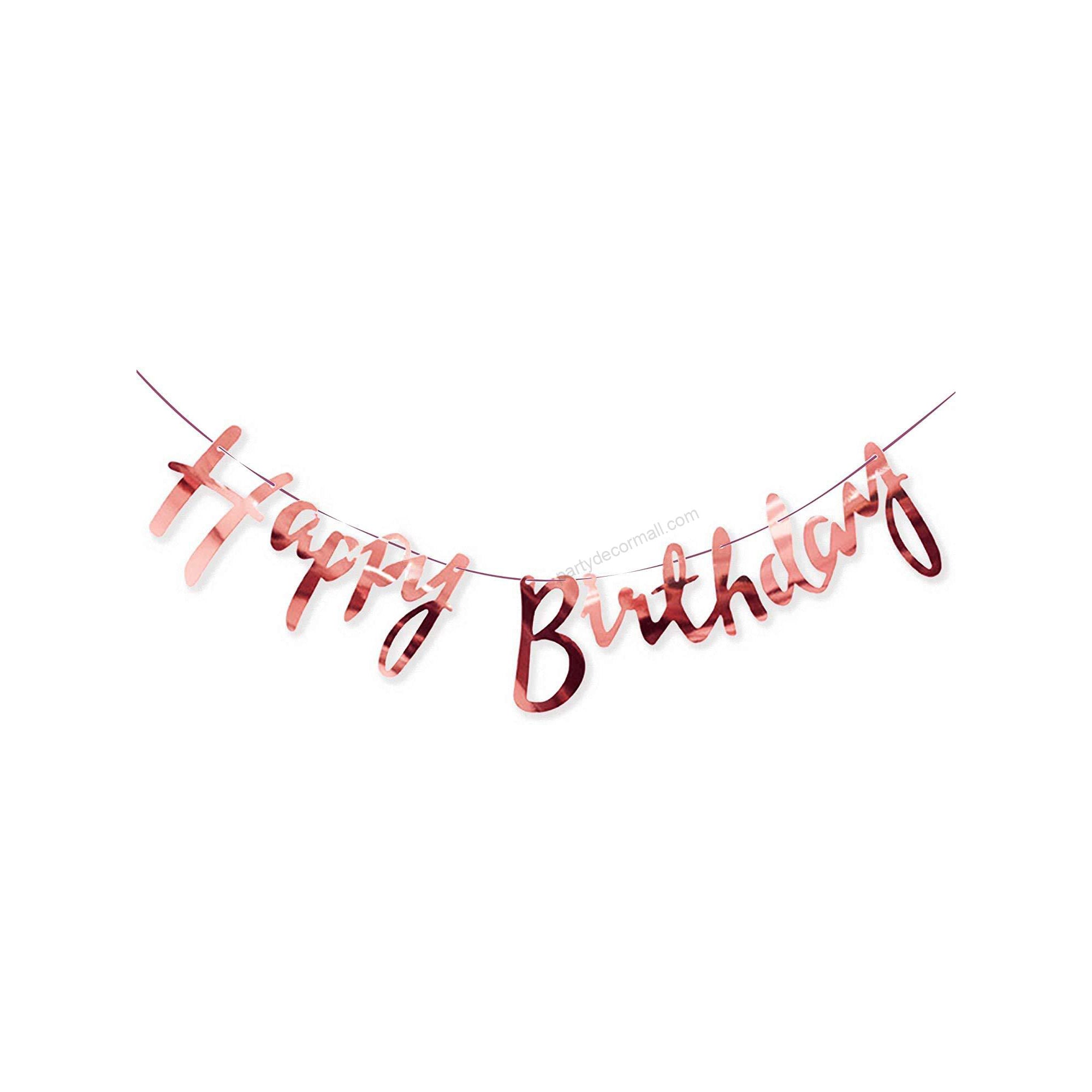 Happy Birthday Banner Cursive Rose Gold Dangler
