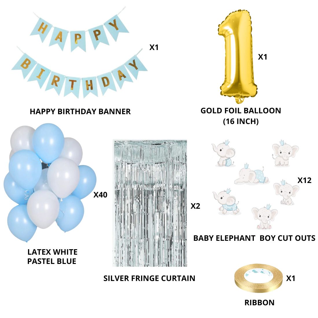 Baby Elephant Boy Theme Balloon Decor DIY Kit (57 Pcs)