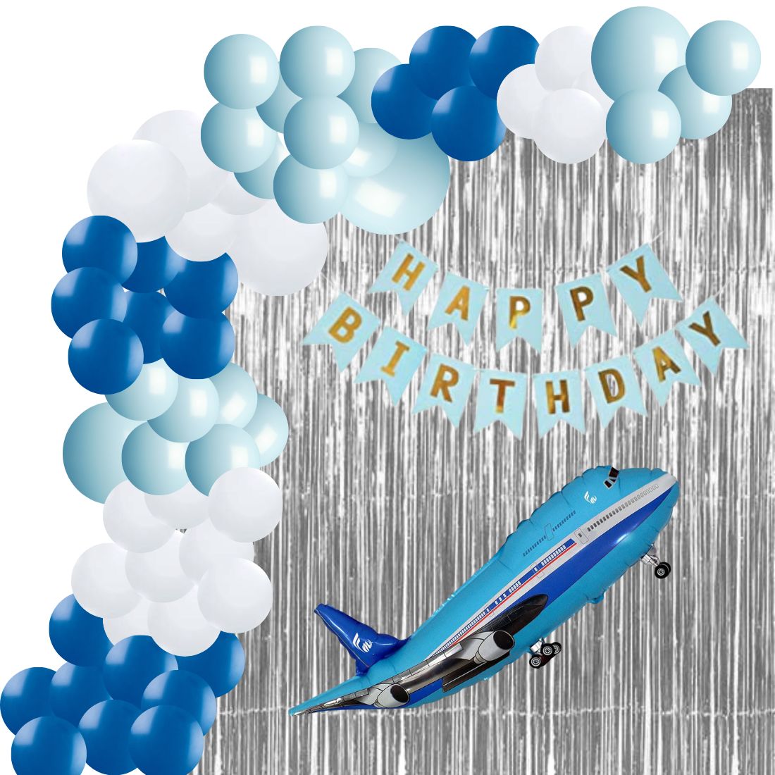 Blue Aeroplane Theme Birthday Decoration DIY Kit (67 Pcs) - Premium Birthday Decoration by Party Decor Mall
