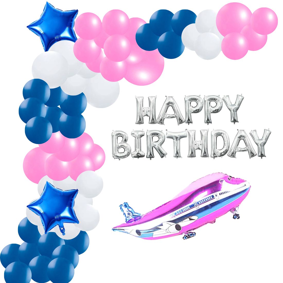 Pink Aeroplane Theme Birthday Decoration DIY Kit (67 Pcs) - Premium Birthday Decoration by Party Decor Mall