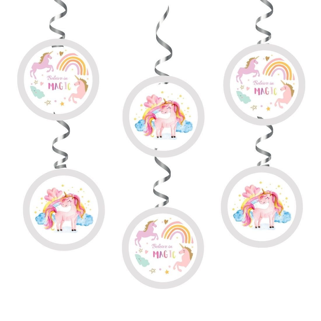 Unicorn Dangler/Wall Hanging Birthday Decoration – (6 Pieces)