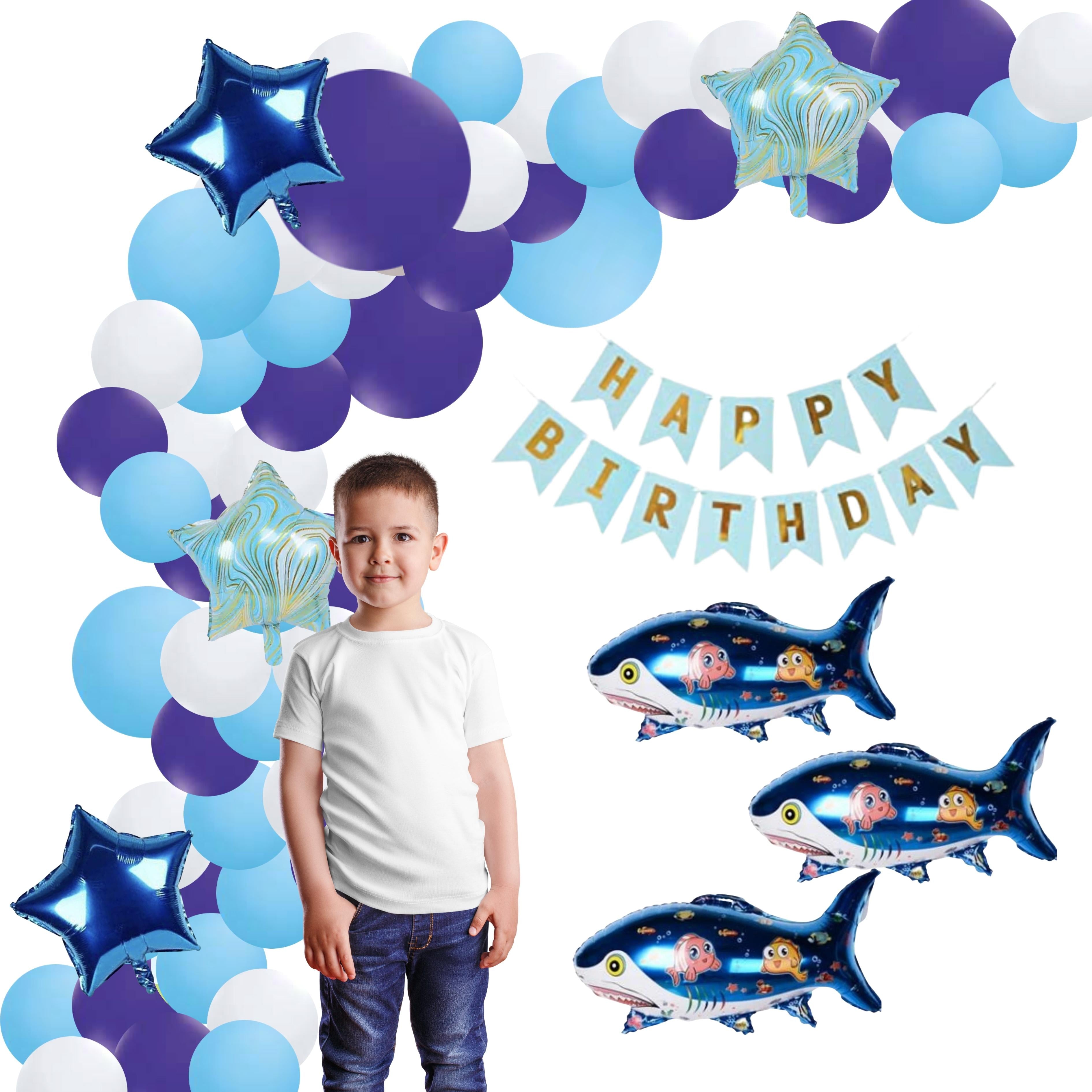 Giant Shark Theme Birthday/Dangler Decoration DIY Kit (68 Pcs) - Premium Door Dangler by Party Decor Mall
