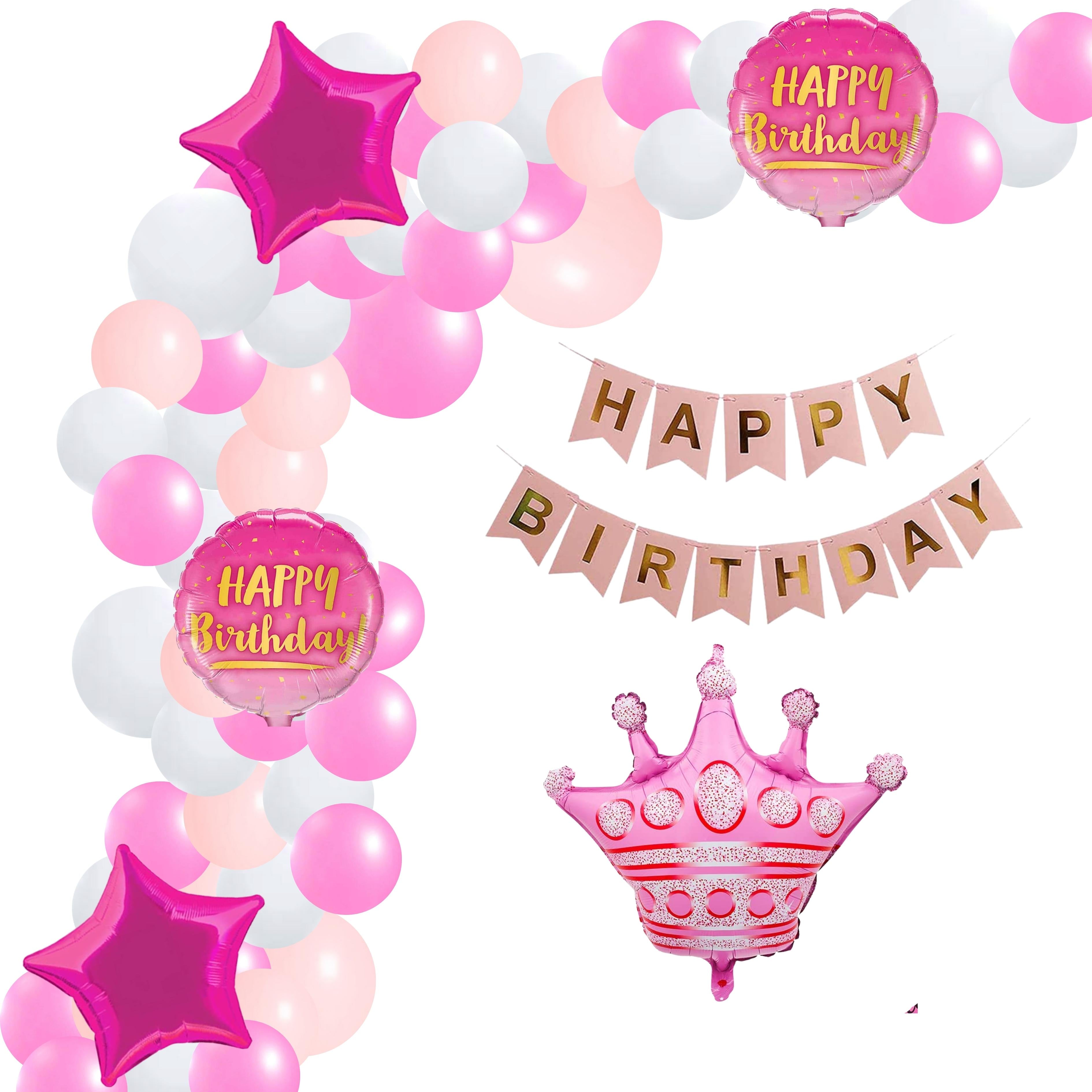 Pink Crown Theme Birthday Balloon Decoration DIY Kit (69 Pcs) - Premium Party Supply by Party Decor Mall