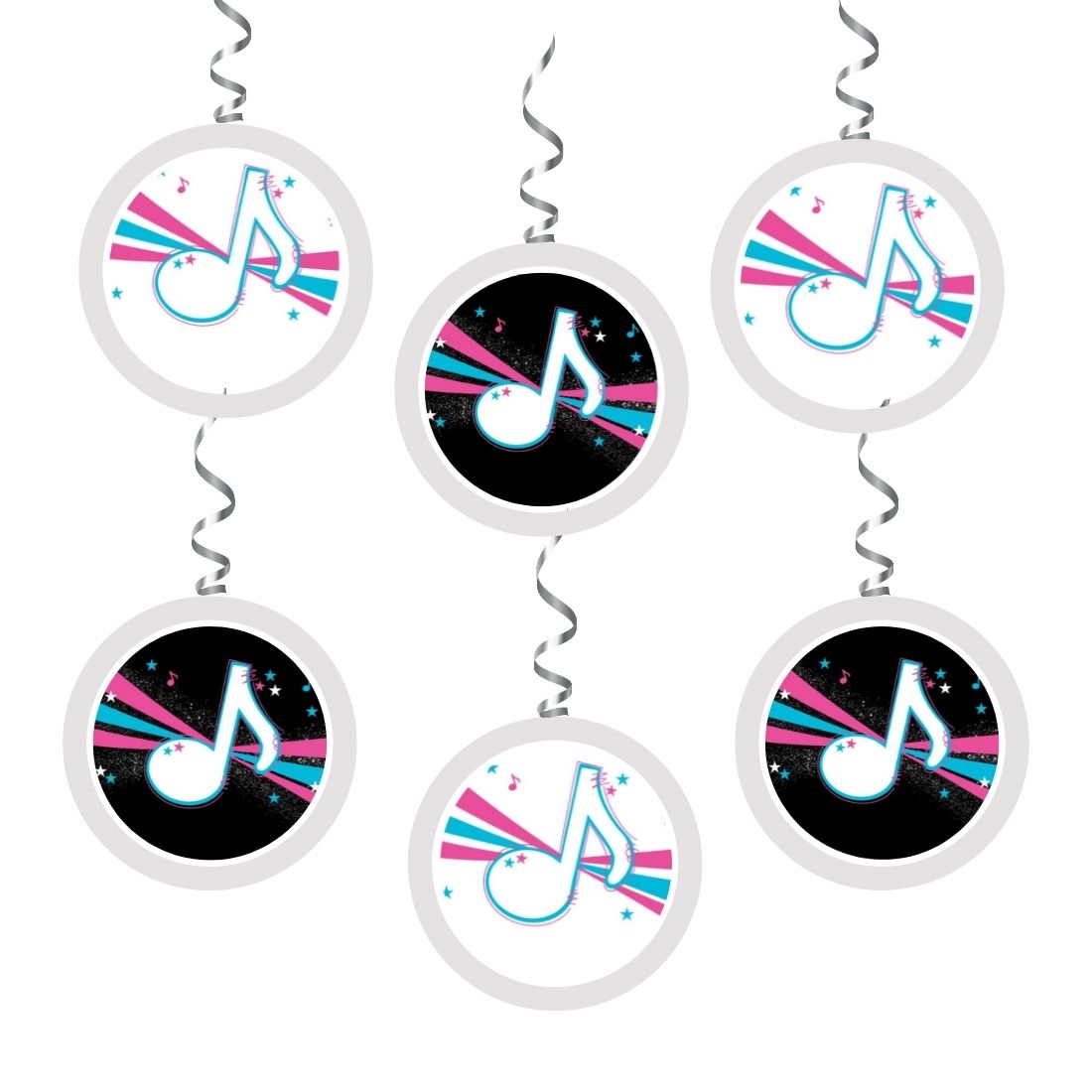 Music Theme Hanging Danglers - Set of 6, Double-Sided Prints, 6 Inches Each with Hanging Ribbon - Premium Danglers by Party Decor Mall