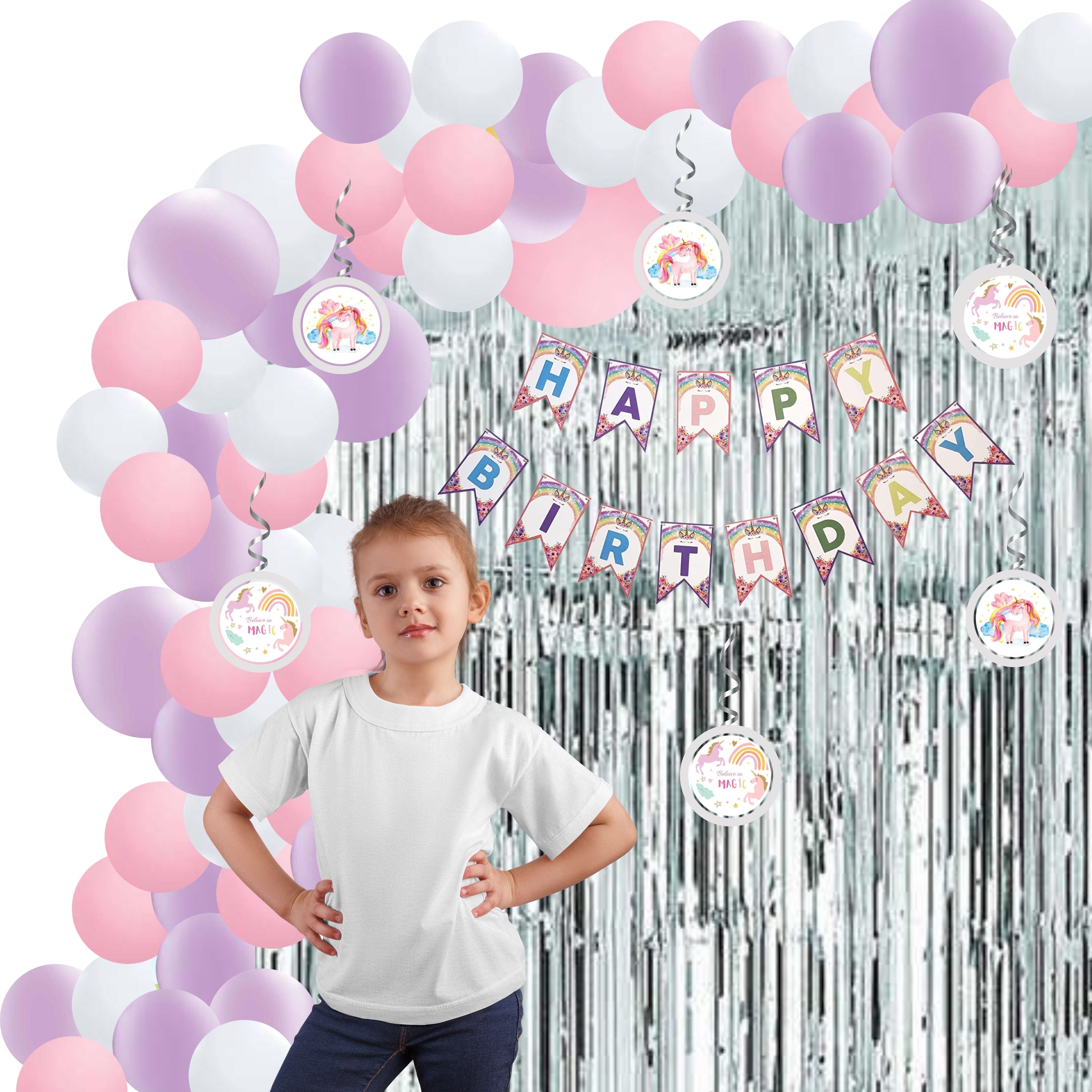 Unicorn Theme Decoration Birthday Kits- 56Pcs - Premium Party Supply by Party Decor Mall