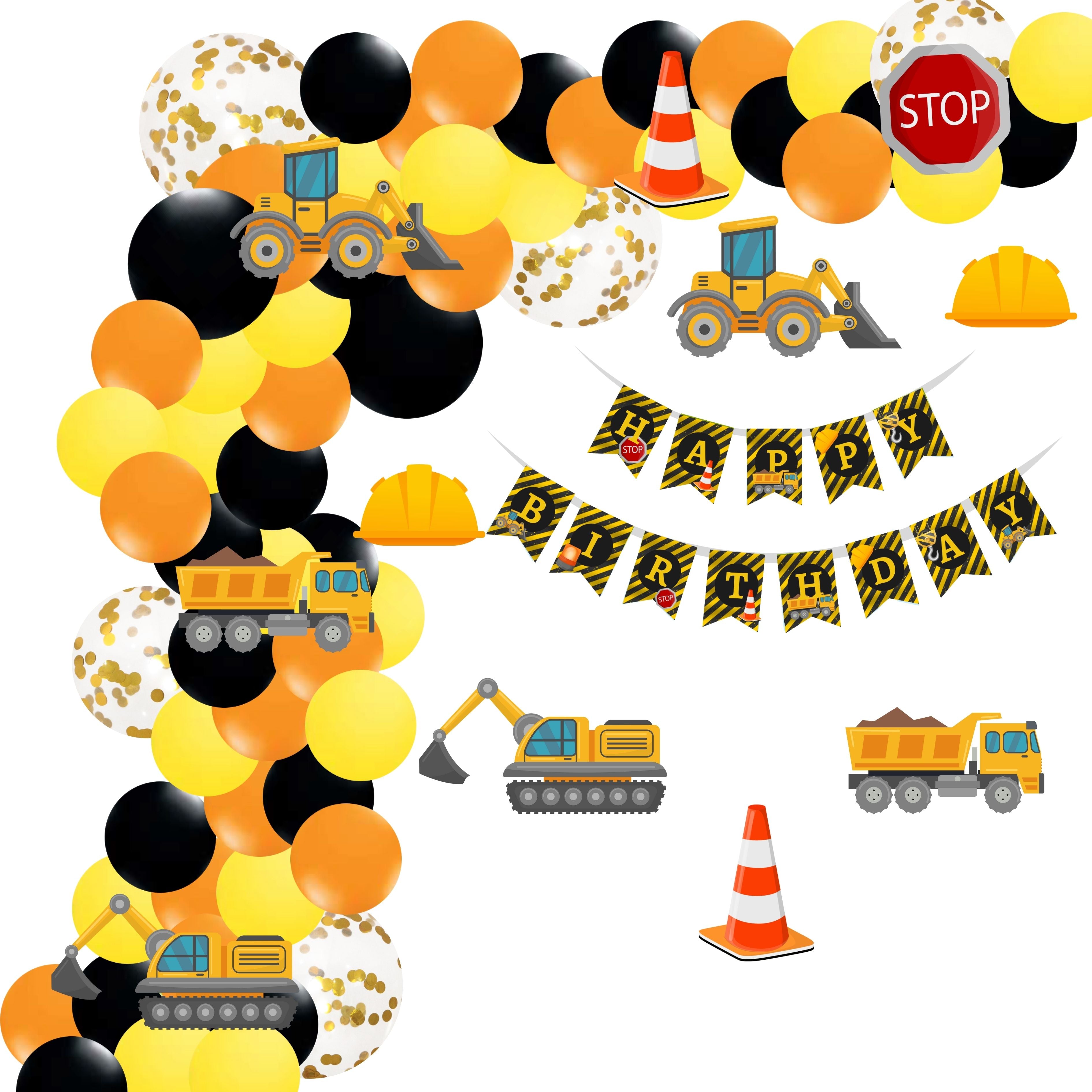 Construction Theme Birthday Balloon Decoration DIY Kit (80Pcs) - Premium Party Supply by Party Decor Mall