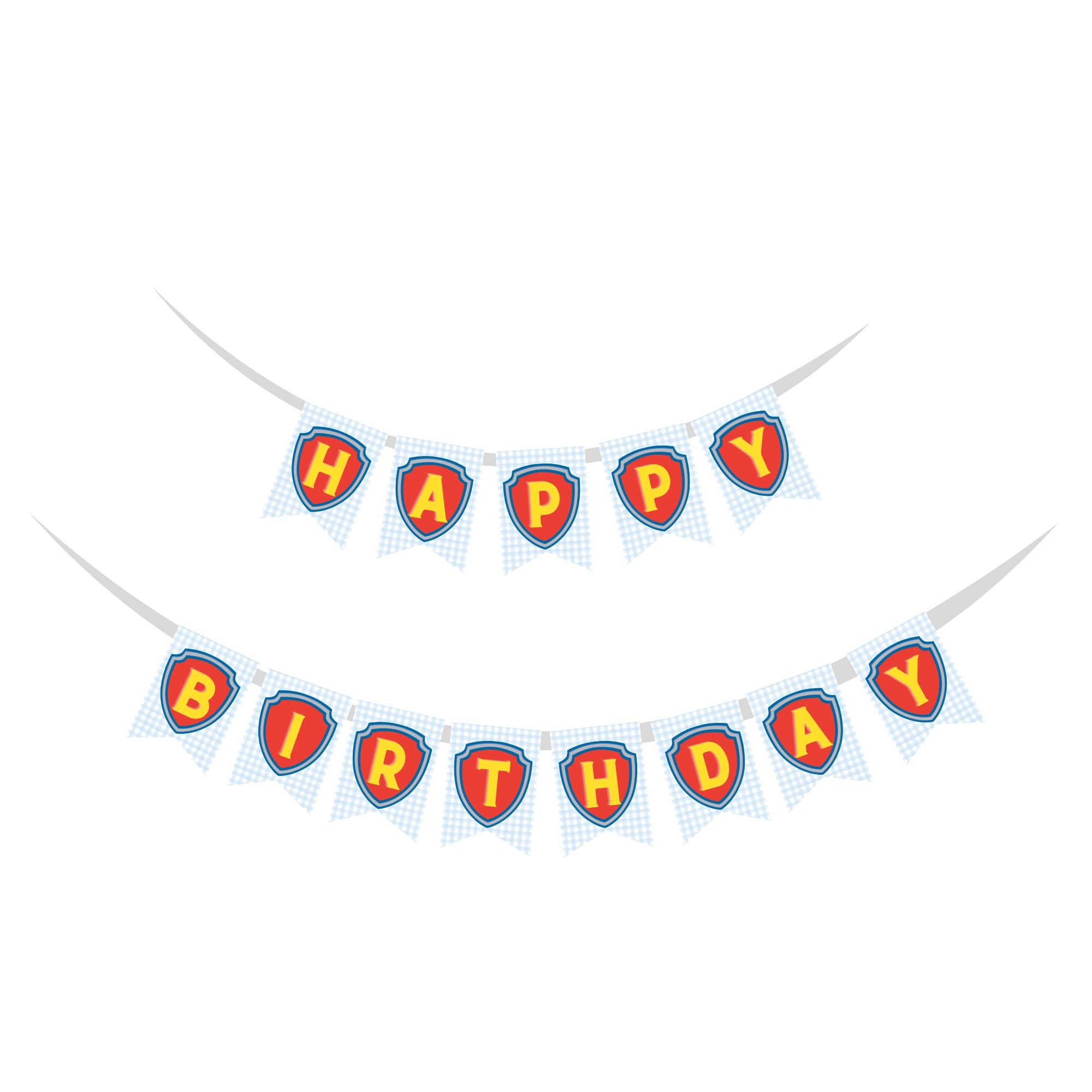 Paw Patrol theme Happy Birthday Banner (6 inches/250 GSM Cardstock/Red, Yellow, Blue, Light Blue, White/13Pcs) - Premium Party Supply by Party Decor Mall