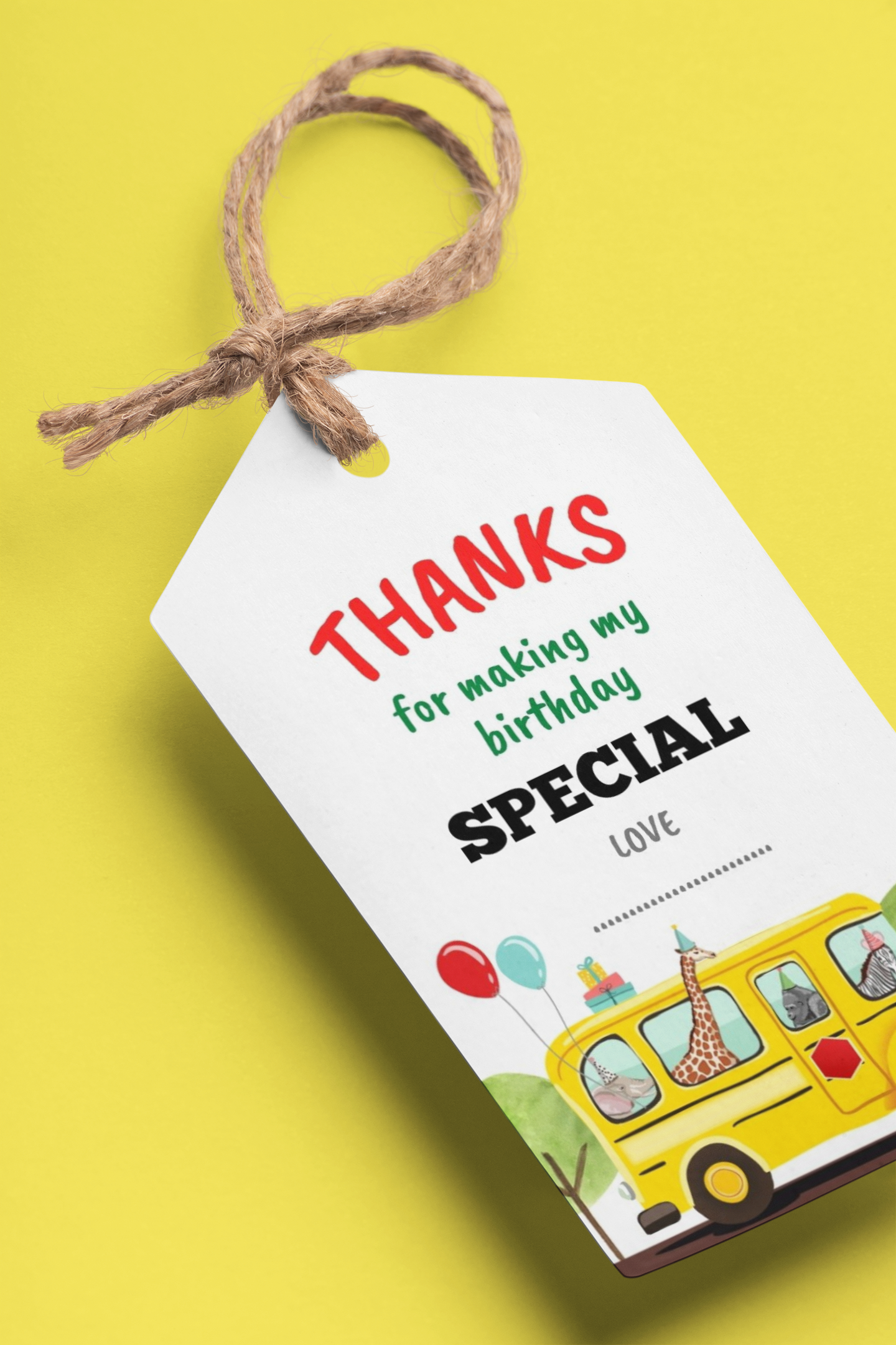 Weels On The Bus Theme Birthday Favour Tags (2 x 3.5 inches/250 GSM Cardstock/Mixcolour/30Pcs)