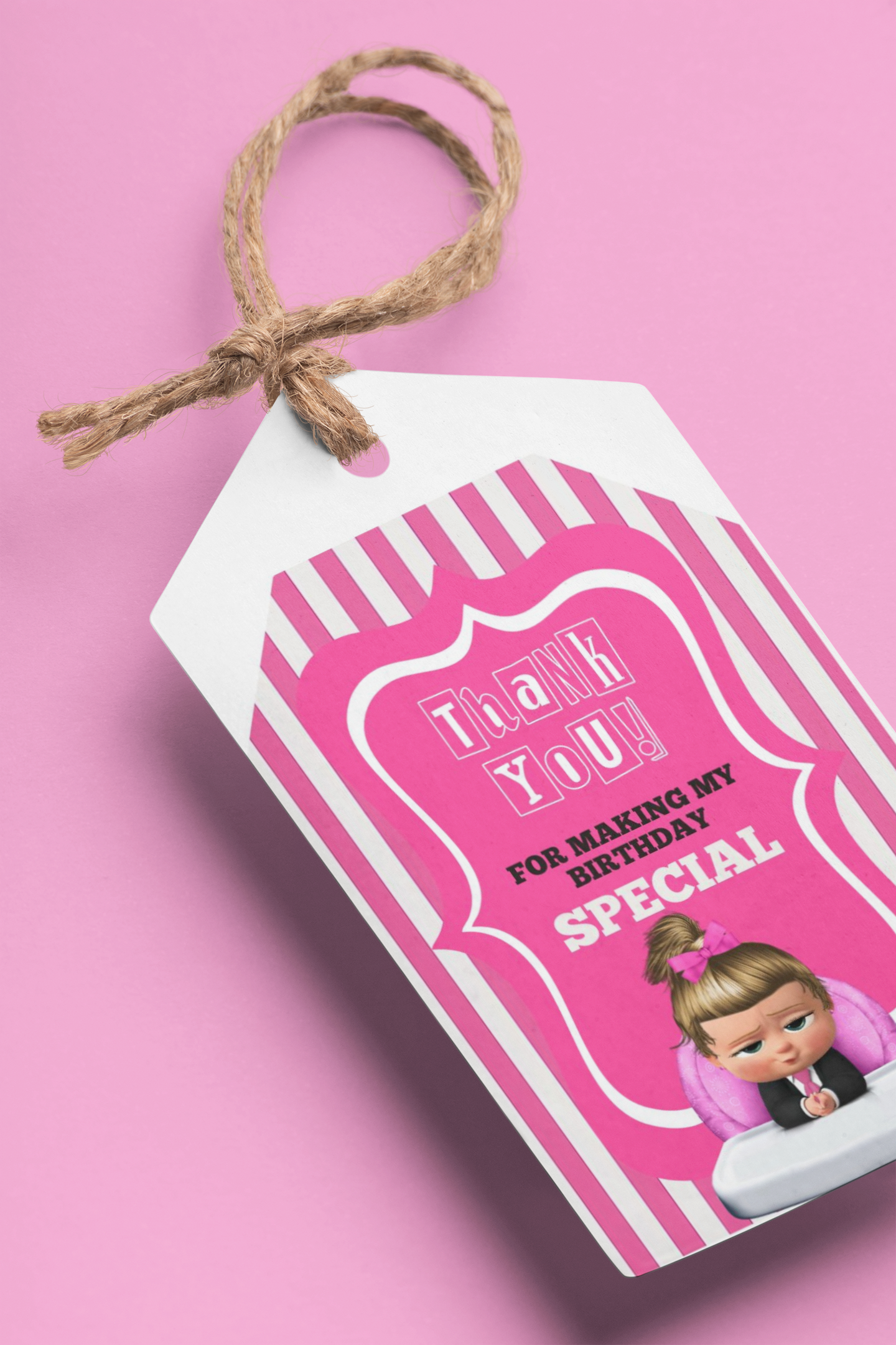 Boss Baby Girl Theme Birthday Favour Tags (2 x 3.5 inches/250 GSM Cardstock/Pink, White & Black/30Pcs) - Premium Party Supplies by Party Decor Mall