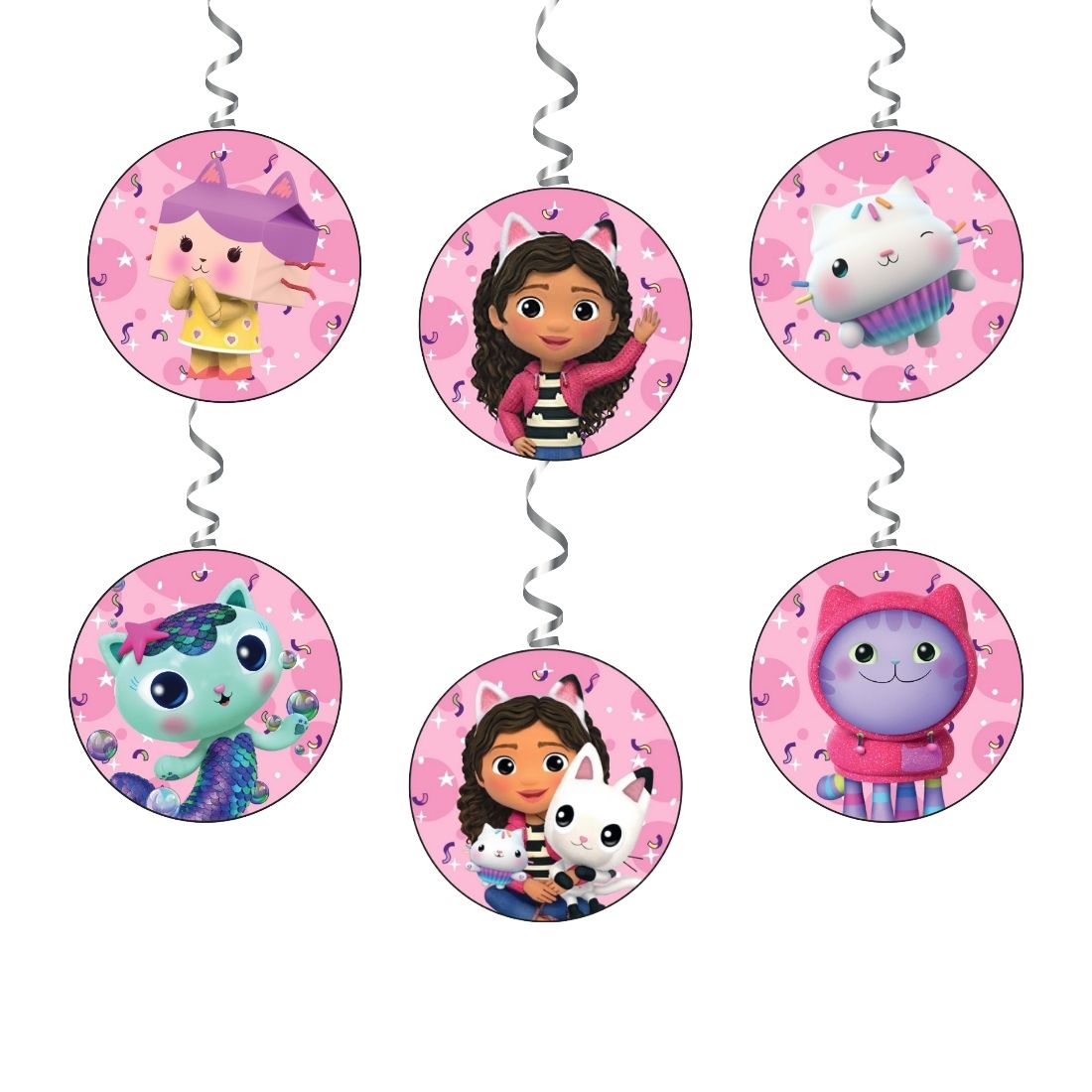 Gabby Dollhouse Theme Hanging Danglers - Set of 6, Double-Sided Prints, 6 Inches Each with Hanging Ribbon (6 Inches/250 GSM Cardstock/Mixcolour/6Pcs) - Premium Danglers by Party Decor Mall
