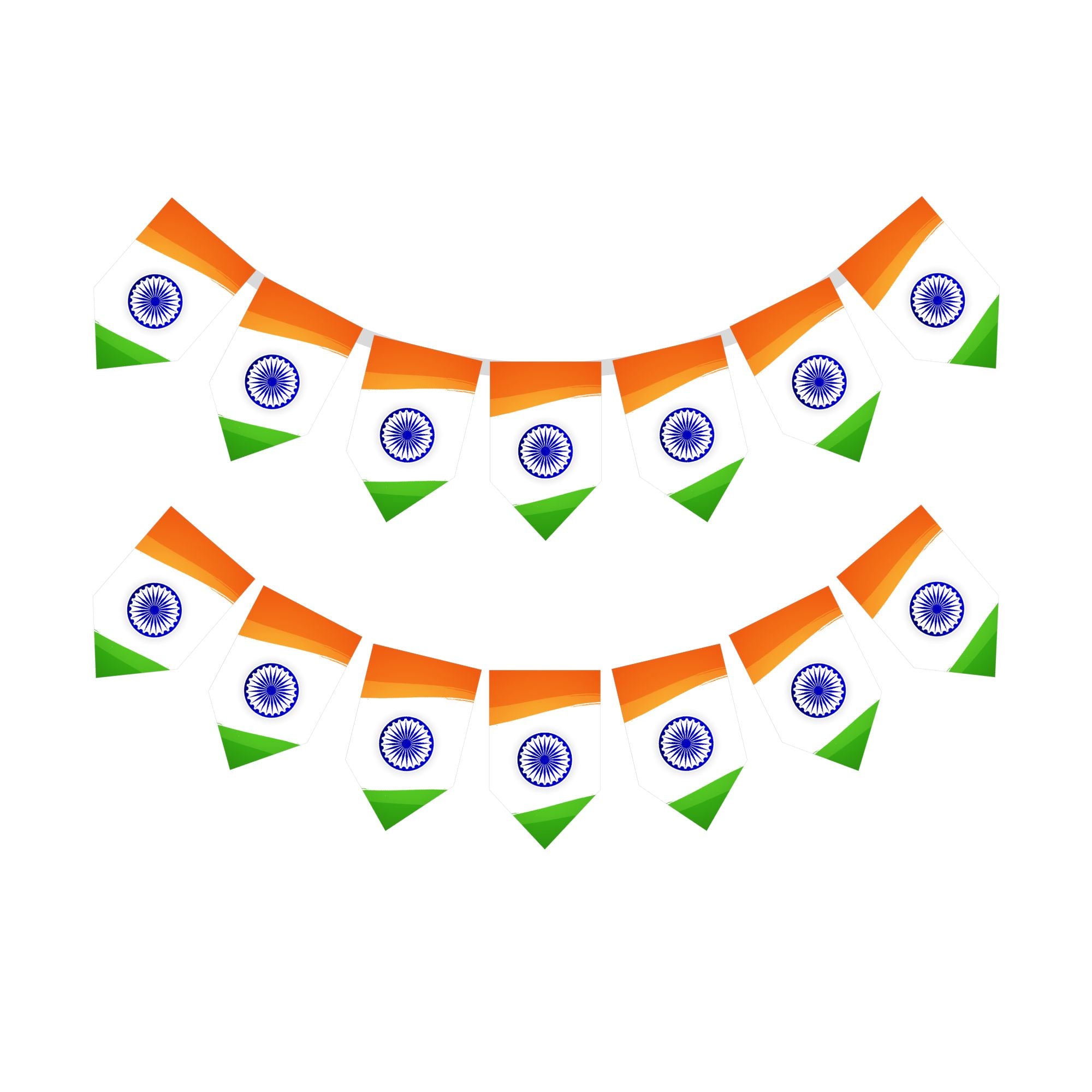 Tricolor Independence Day Bunting (6.5 Inches/250 GSM Cardstock/Orange , White , Green & Blue/14Pcs)