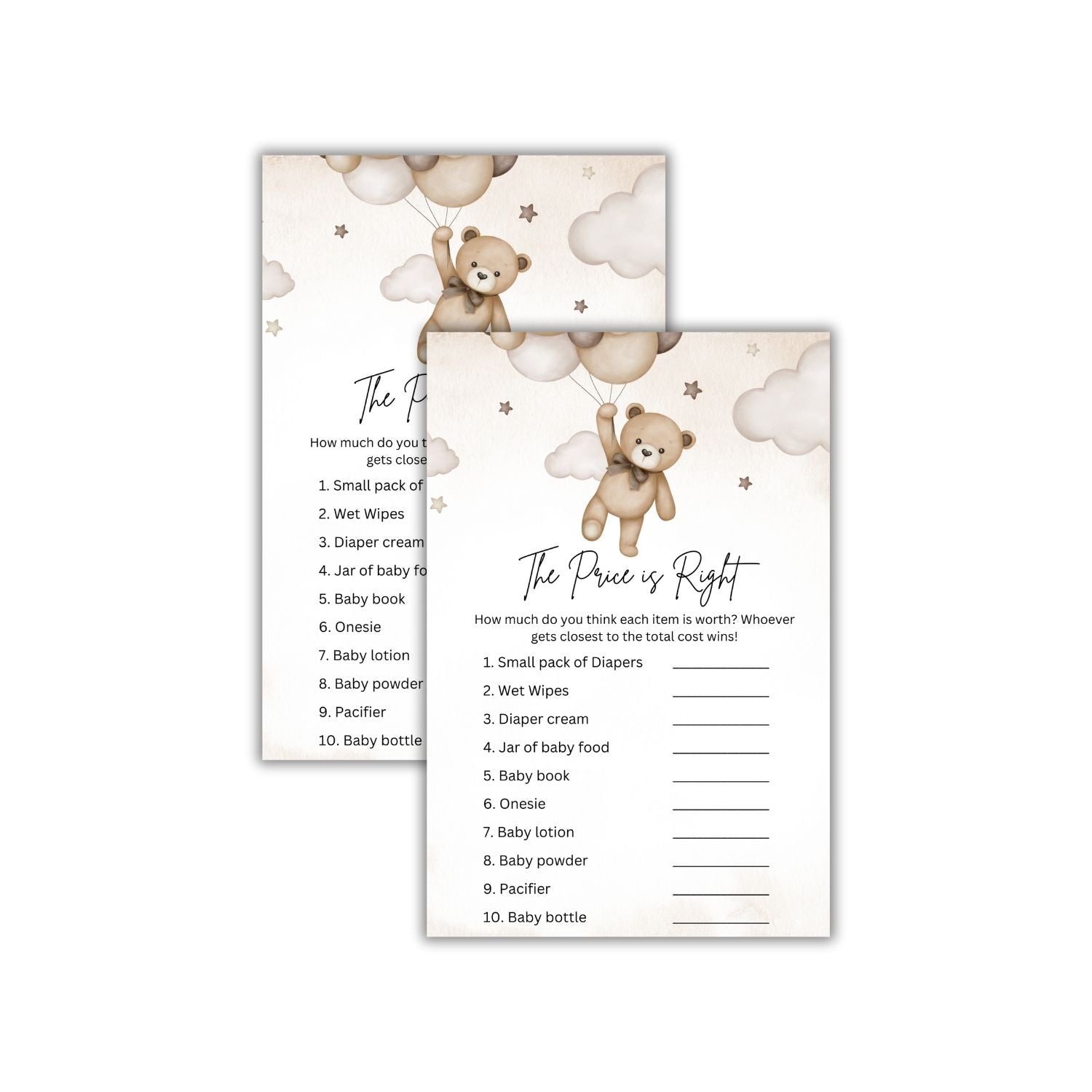 The Price Is Right Baby Shower Games Card Pack - 18 High-Quality 300gsm Cards for Fun & Exciting Celebration - Premium Card Games by Party Decor Mall